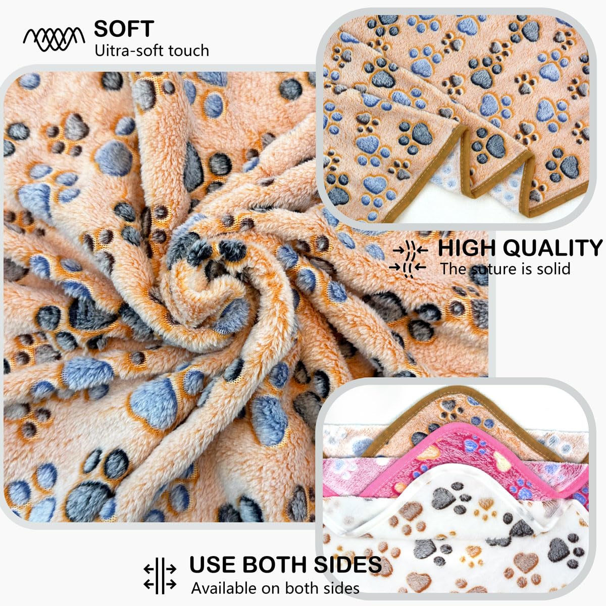 1 Pack 3 Washable Dog Blankets For Dog And Cat,Super Soft Flannel Pet Dog Blanket - Cute Claw Pattern 41 X 31Inch