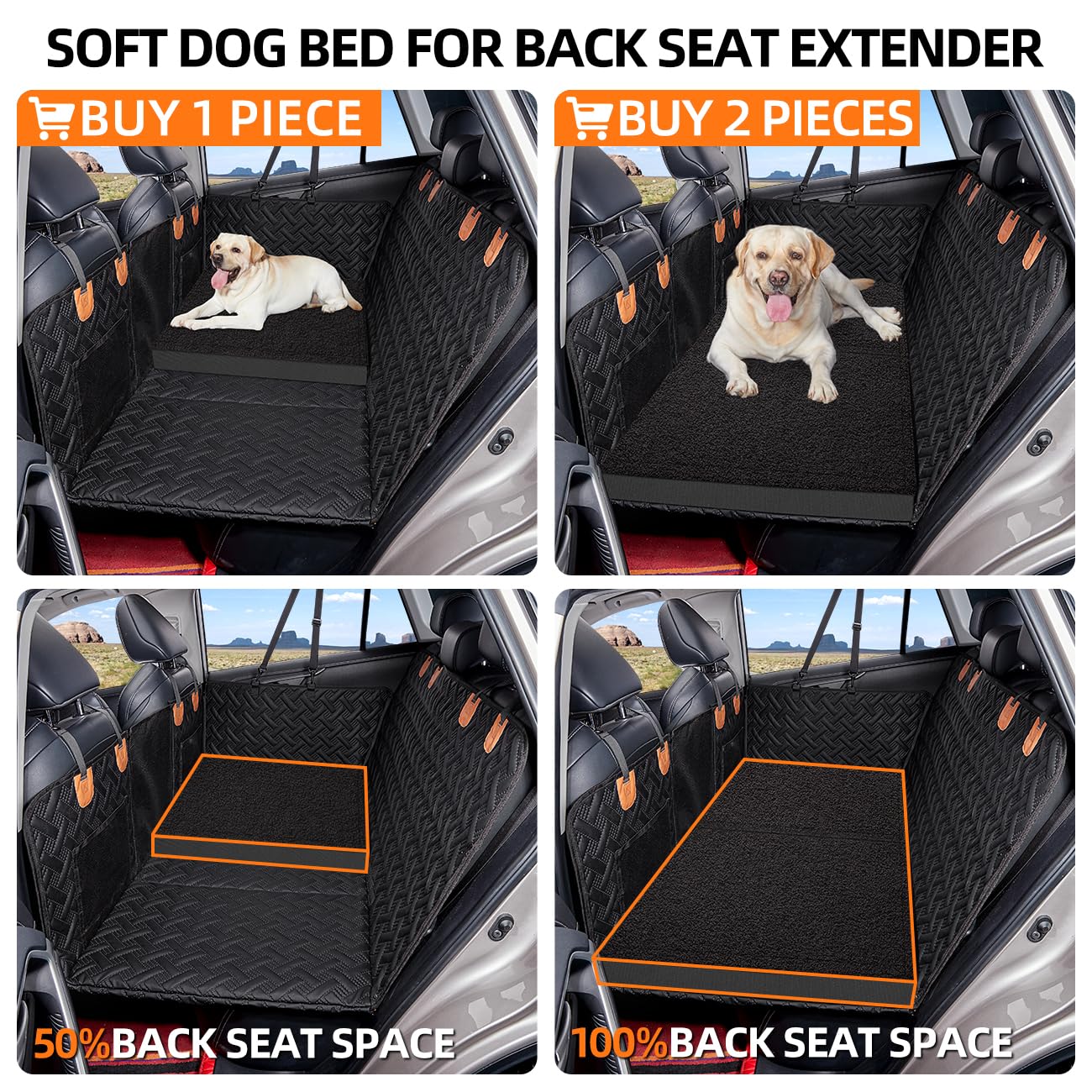 Maxfut Dog Bed For Car Back Seat Extender,Waterproof Large Dog Mat For Seat Cover Back Seat,Washable Pet Bed For Car Hammock(Bla