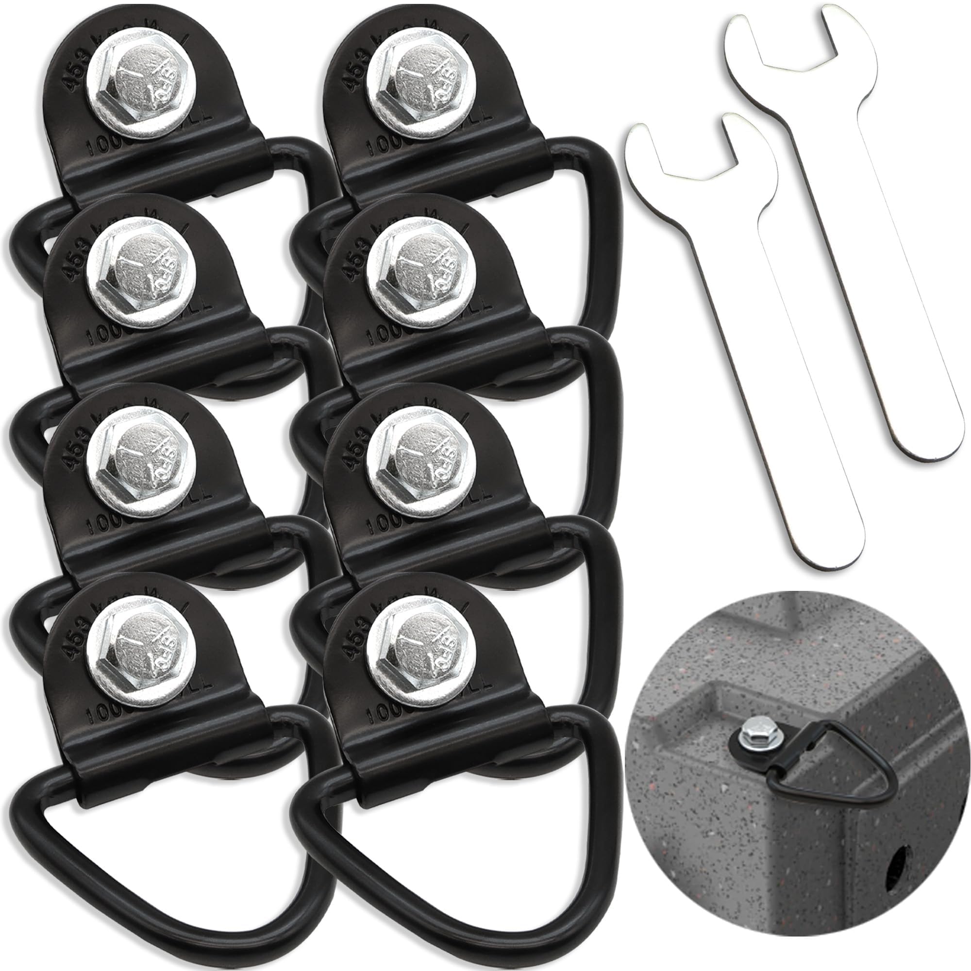 Terixe 8 Pack Tie Down Kit For Ruffland Kennel - Tie Down D-Ring Kit, 1000Lb Load Capacity, With Wrench - Easy Installation, Com