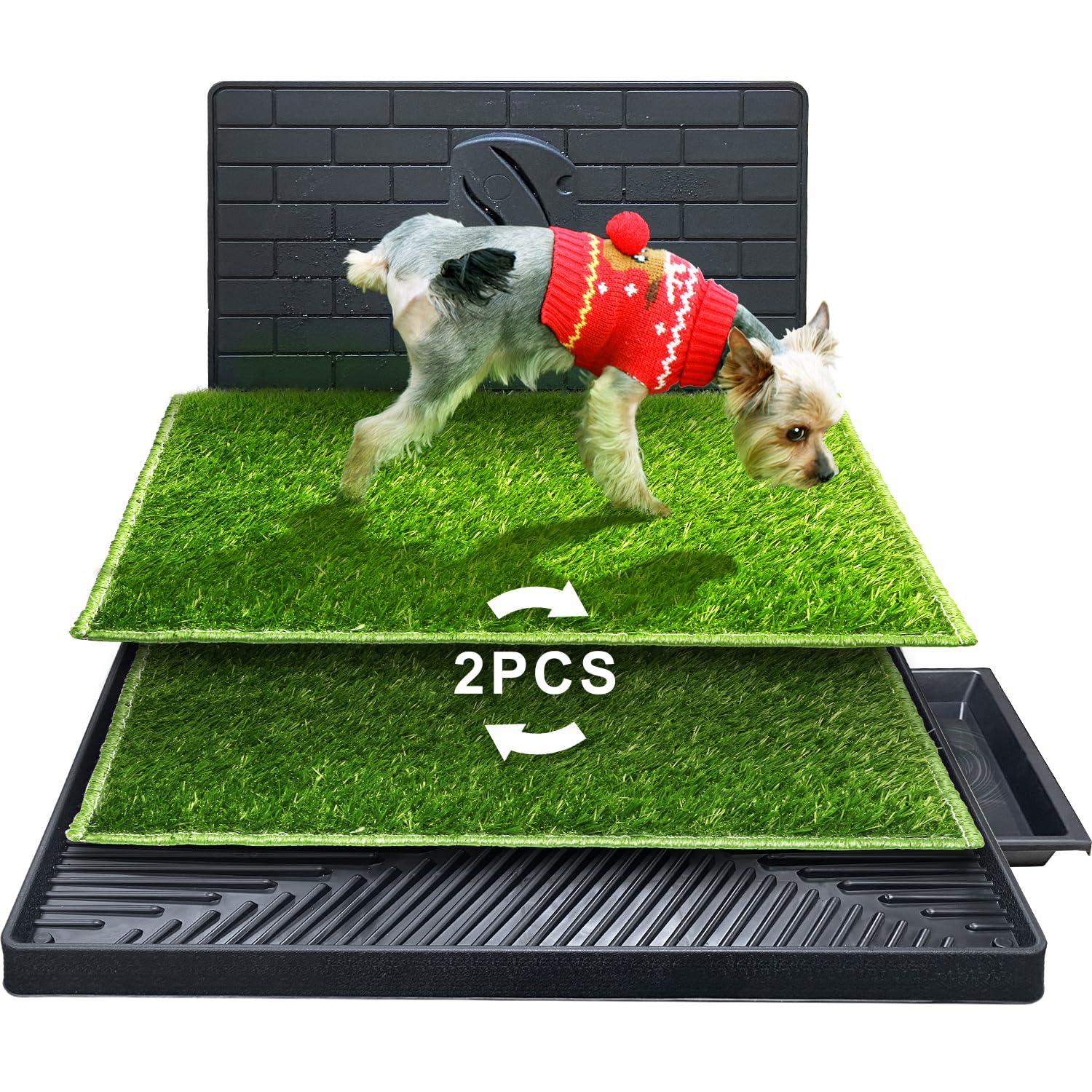 Hompet Dog Potty For Indoor Or Porch, 2 Pcs Artificial Grass Training Pads With Pee Baffle, Reusable , Alternative To Puppy Pads, Portable Dog Litter Box For Small/Medium Dogs