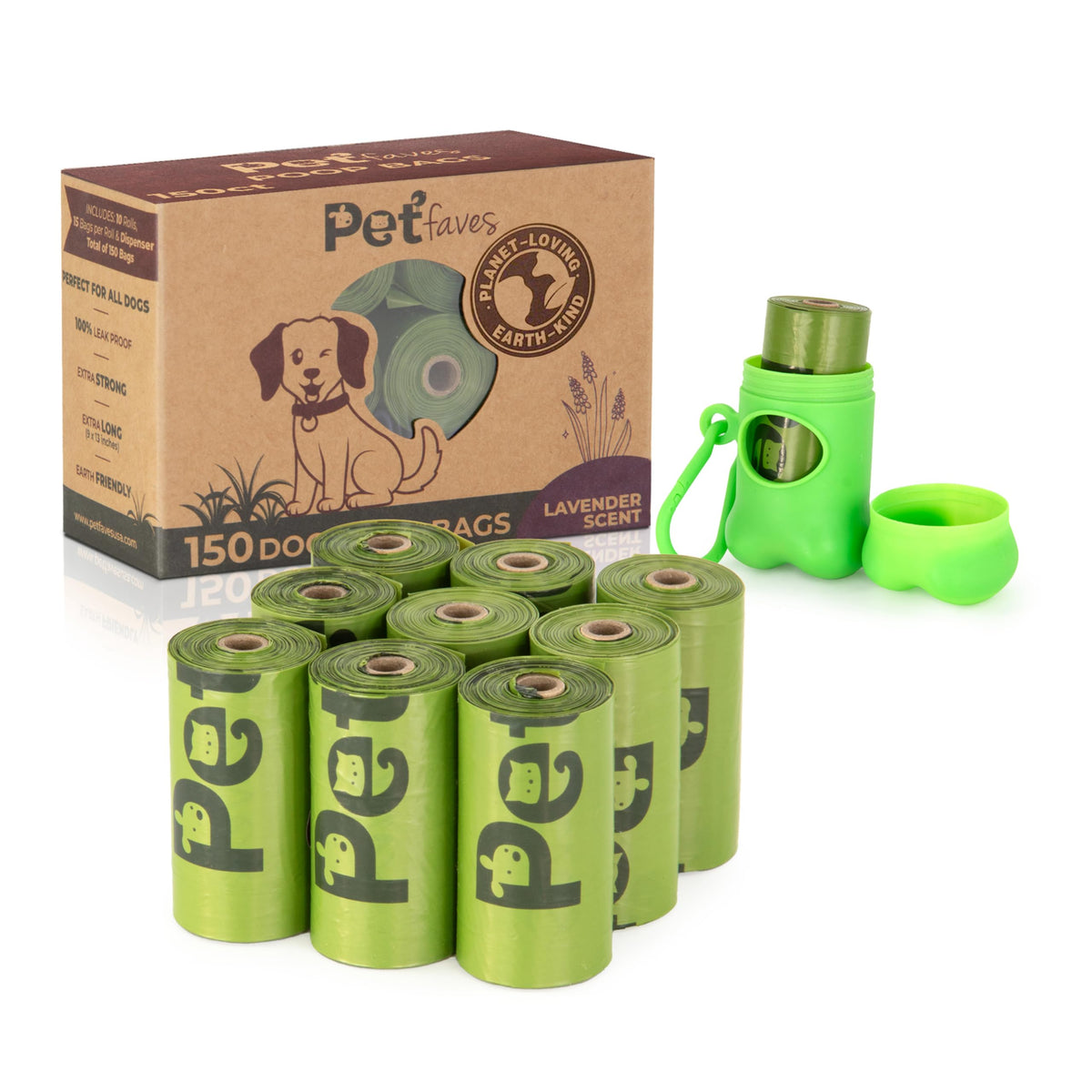 Pet Faves Eco-Friendly Dog Poop Bags -100% Leak-Proof, Strong And Extra Long Doggie Poop Bags For Dogs And Cats Waste Bag, Laven