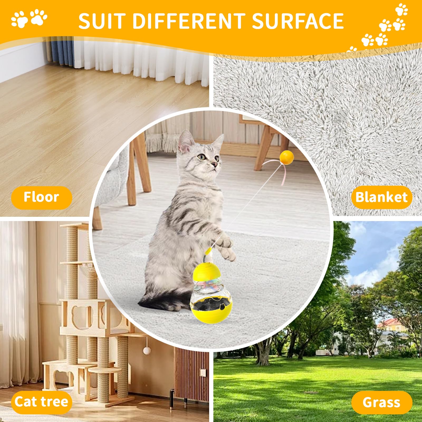 COSOWO Cat Interactive Toys Engaging Wand, Slow Food Treat Dispenser, and Tumbler Design for Indoor Cats Durable, Non-Toxic, Ide