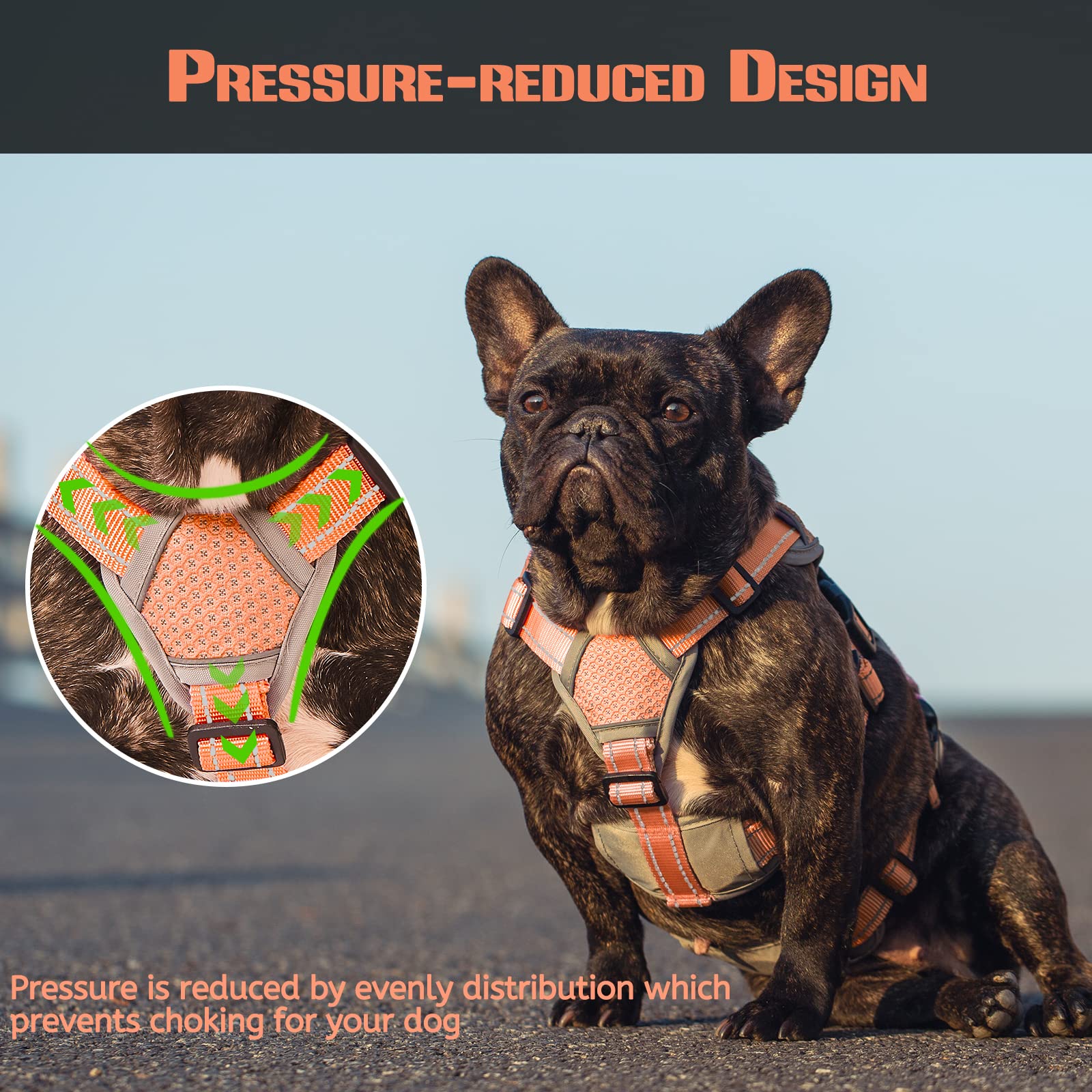 Paworld No Escape Dog Harness, Escape Proof Harness, Fully Reflective Harness With Padded Handle, Breathable,Durable, Adjustable Vest For Medium Dogs Walking, Training, And Running Gear (Orange, Xl)