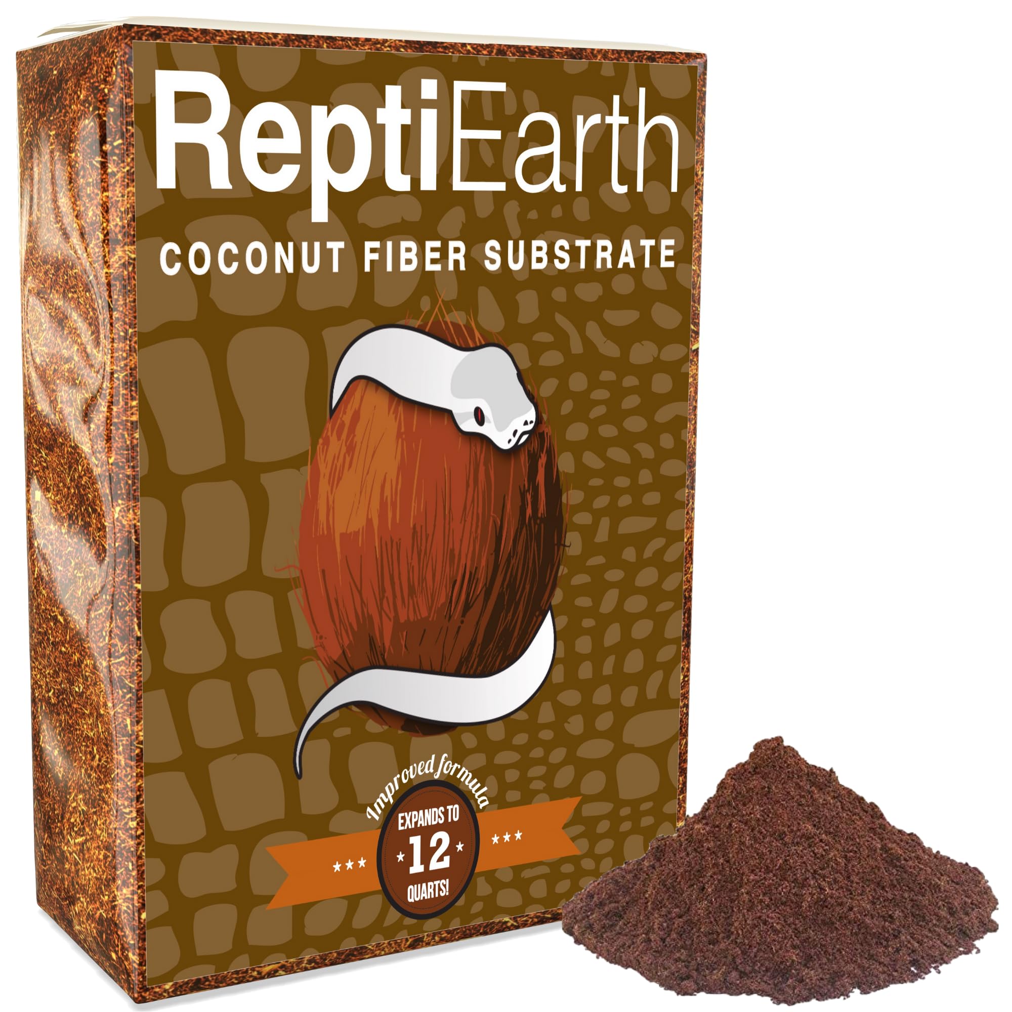 Reptiearth Reptile Bedding, Fluffy Coconut Fiber Substrate 12 Quart Organic Coco Ready To Use For Bioactive Snake Terrarium, Liz