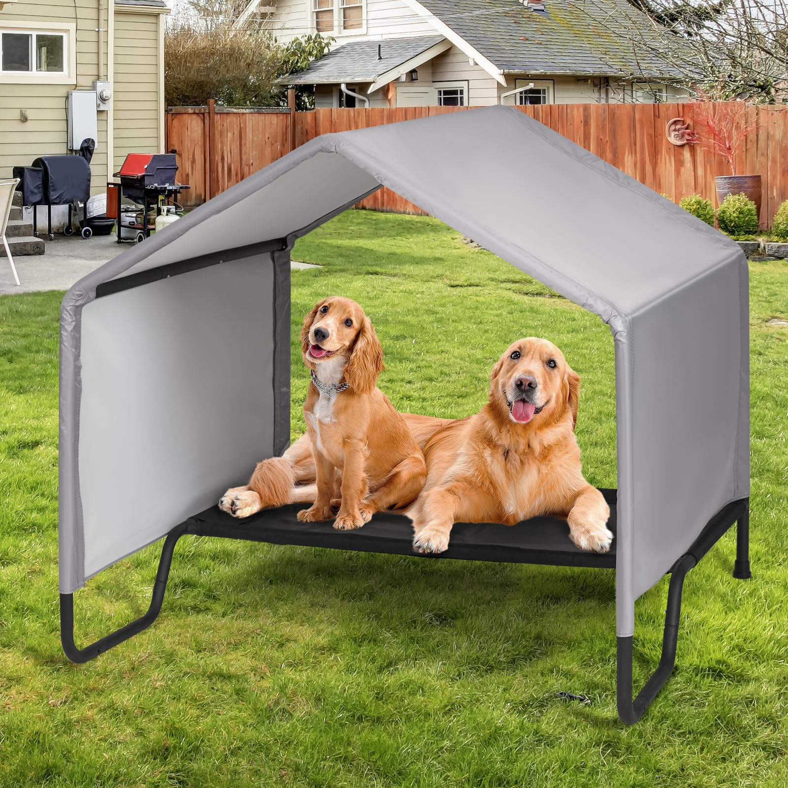 Dog Shade Shelter Outdoor Tent for Large Medium Dogs, 3.4'x3.4'x3.2' Outdoor Pet Tent Weatherproof, Outside Sun Rain Canopy Pet 