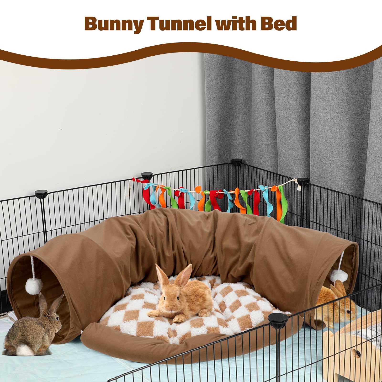 Bwogue Bunny Tunnel Bed, 2-In-1 Collapsible Tunnel Tubes Toys With Removable Mat Hideout For Cats Kittens Rabbits Guinea Pigs Ki