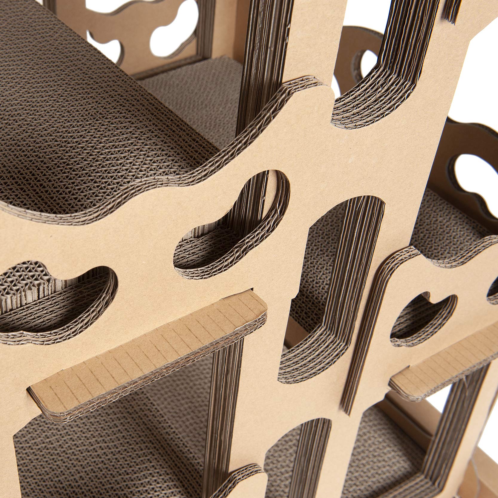 Furhaven Cardboard Cat House Tower Playground, Multi-Level Cat Tree Hideout Scratcher With Catnip