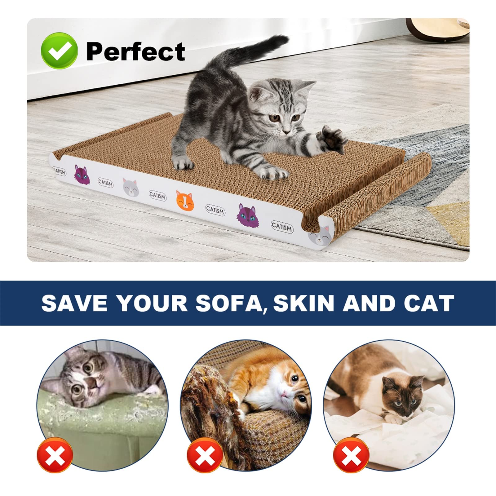 Catism Cat Scrather Cat Scratching Board - Foldable - Triangle, 6 Usable Sides Cat Scratchers For Indoor Cats, Durable Recyclabl