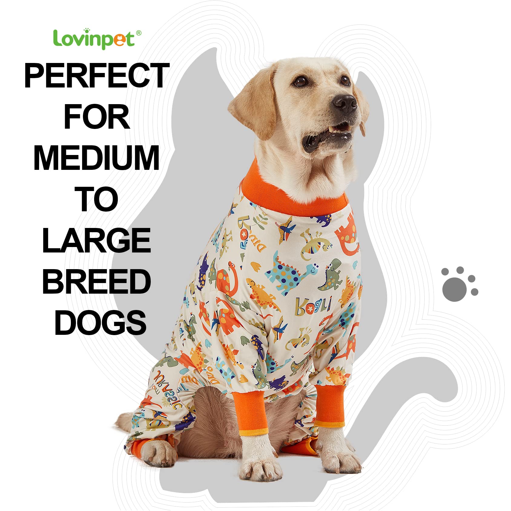 Lovinpet Large Dog Pajamas, Anti Licking, Recovery Suit, Lightweight Jurassic Knit, Uv For Large Dogs/L