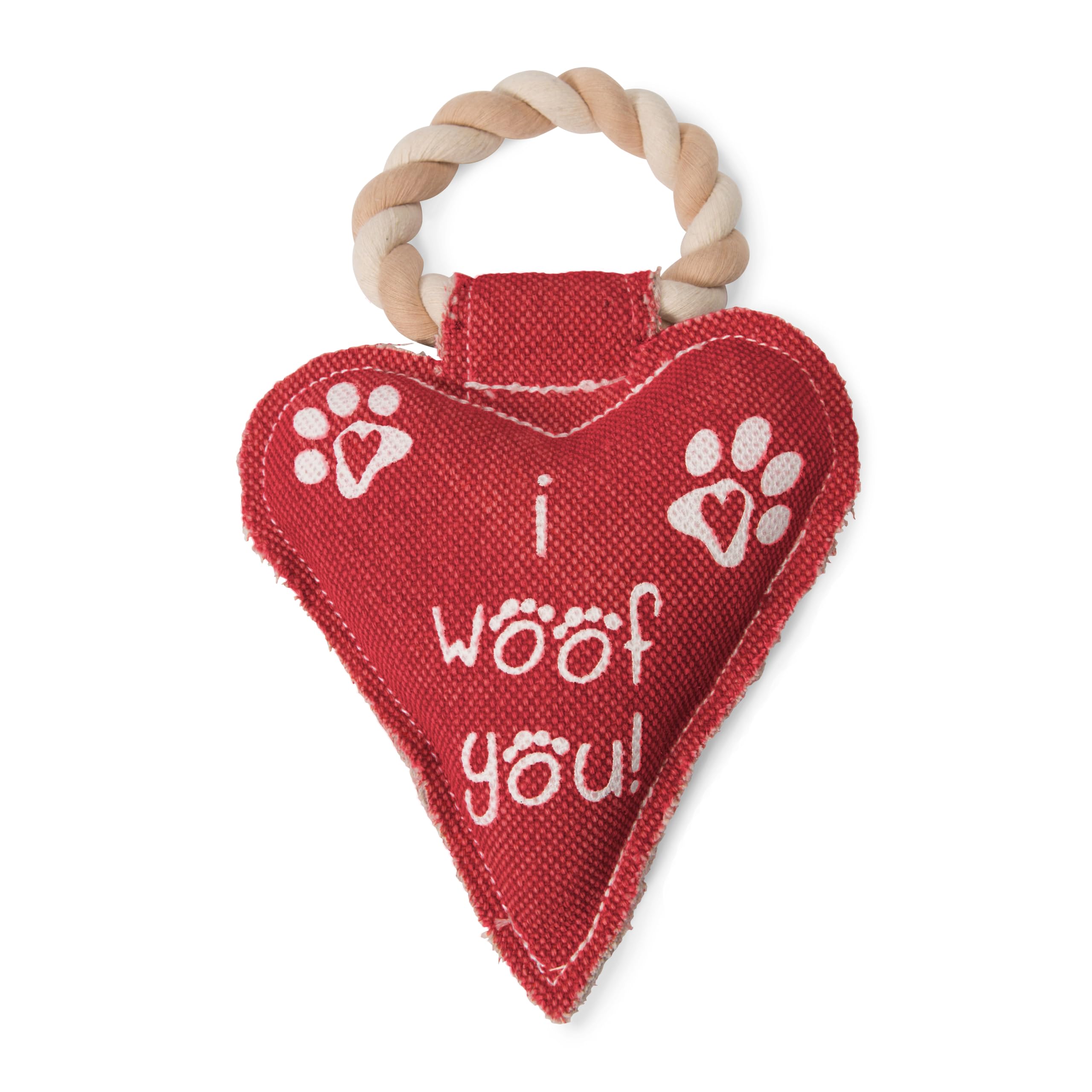 Pavilion Gift Company 45610 Pavilion'S Pets-Red Heart Shaped Canvas And Rope Dog Squeaky Toy-I Woof You