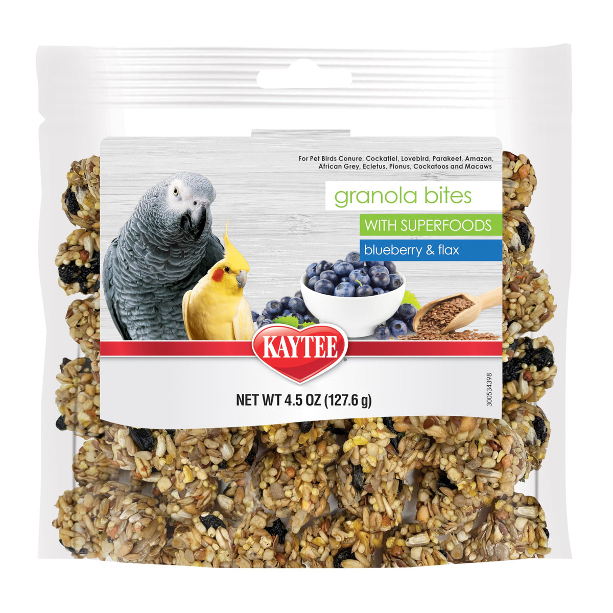 Kaytee Granola Bites With Super Foods Granola Bites And Flax For Pet Birds Conure, Cockatiel, Lovebird, Parakeet, Amazon, African Grey, Ecletus, Pionus, Cockatoos And Macaws, 4.50 Ounce (Pack Of 1)