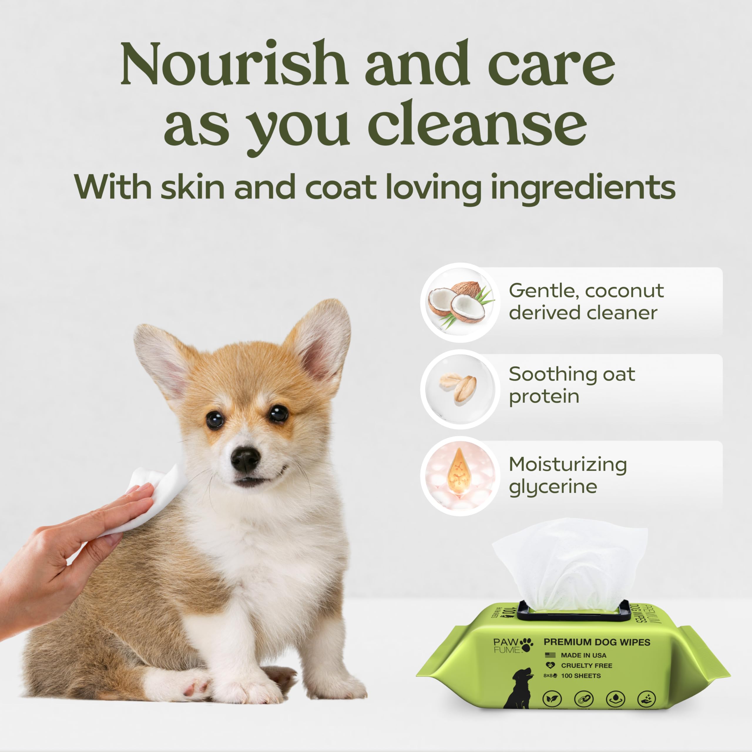 Pawfume Dog Wipes 100 Count, Pet Wipes - Hypoallergenic & Gentle Dog Wipes For Eyes, Face, Butt, And Paws - Cleaning & Deodorizi