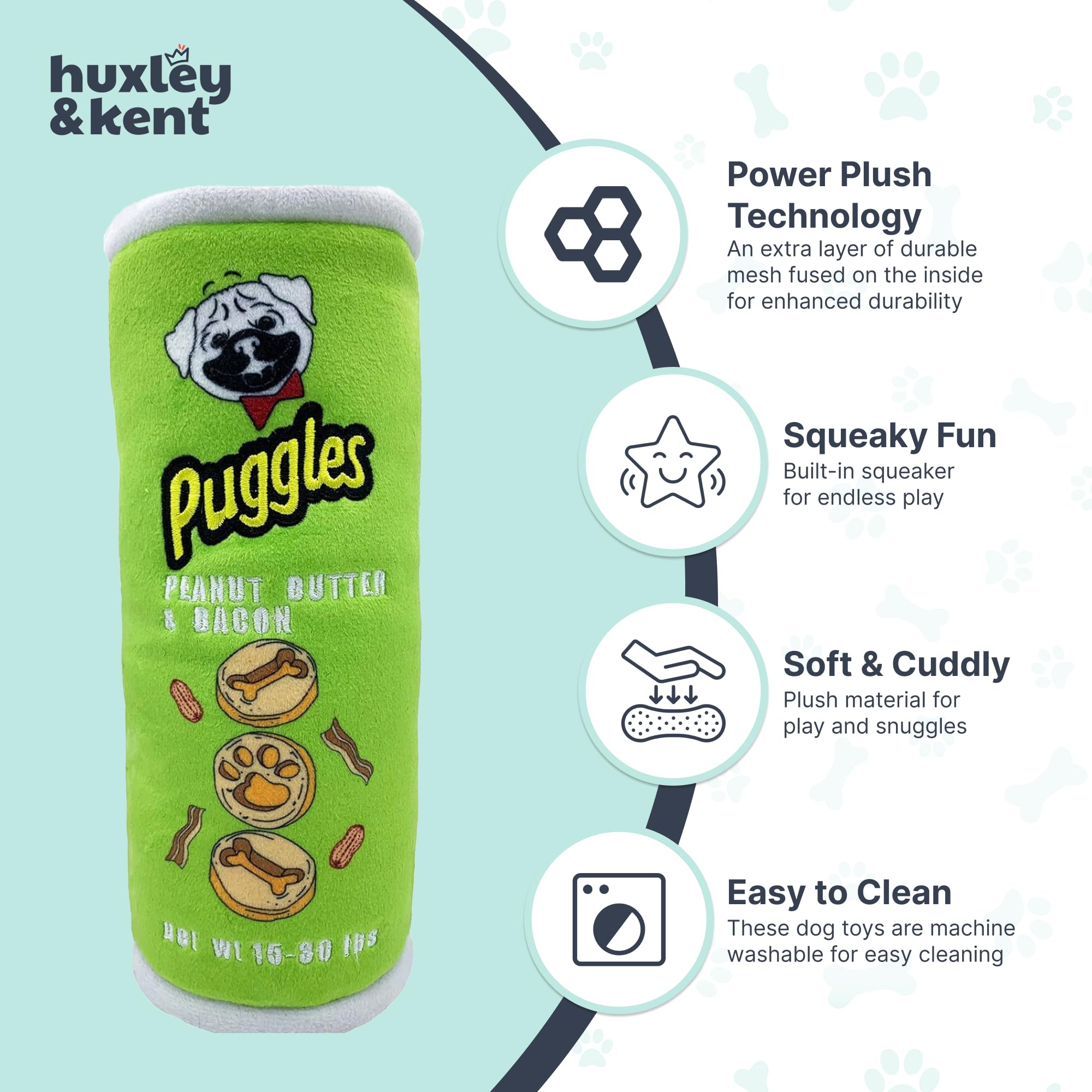 Huxley & Kent For Dogs - Puggles Can (Large) - Power Plush Funny Dog Toy With Squeaker - Fun, Durable, And Safe - H&K