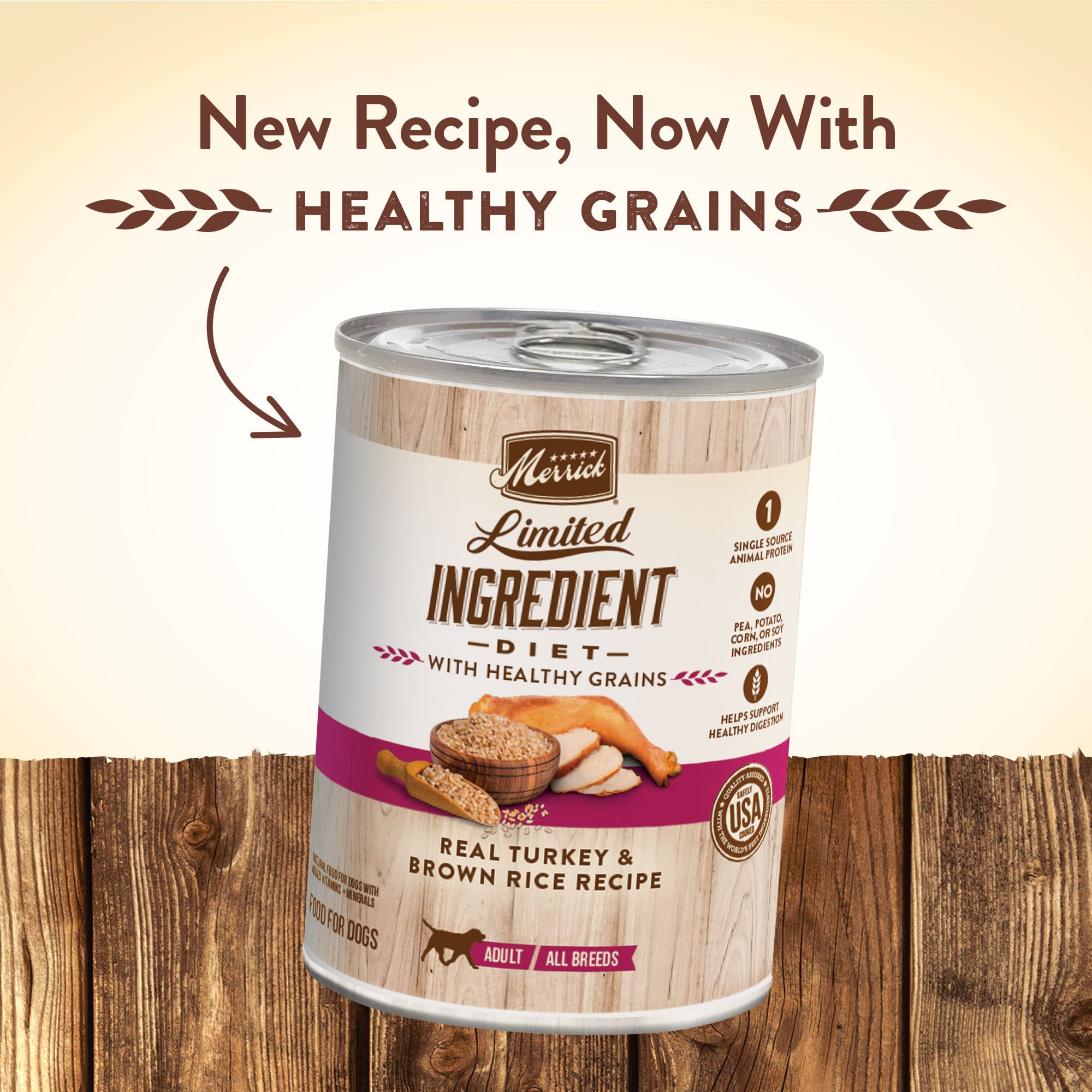 Merrick Limited Ingredient Diet Premium with Healthy Grains Natural Canned Wet Dog Food Turkey and Brown Rice - (Pack of 12) 12.