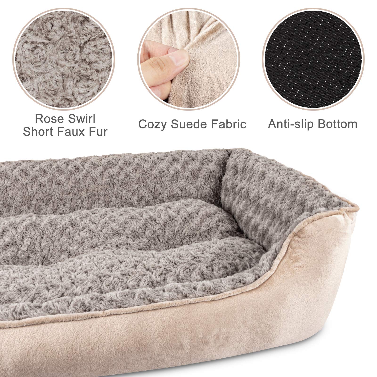 Joejoy Rectangle Dog Bed For Large Medium Small Dogs Machine Washable Sleeping Sofa Non-Slip Bottom Breathable Soft Puppy Bed Durable Orthopedic Calming Pet Cuddler, Multiple Size, Beige