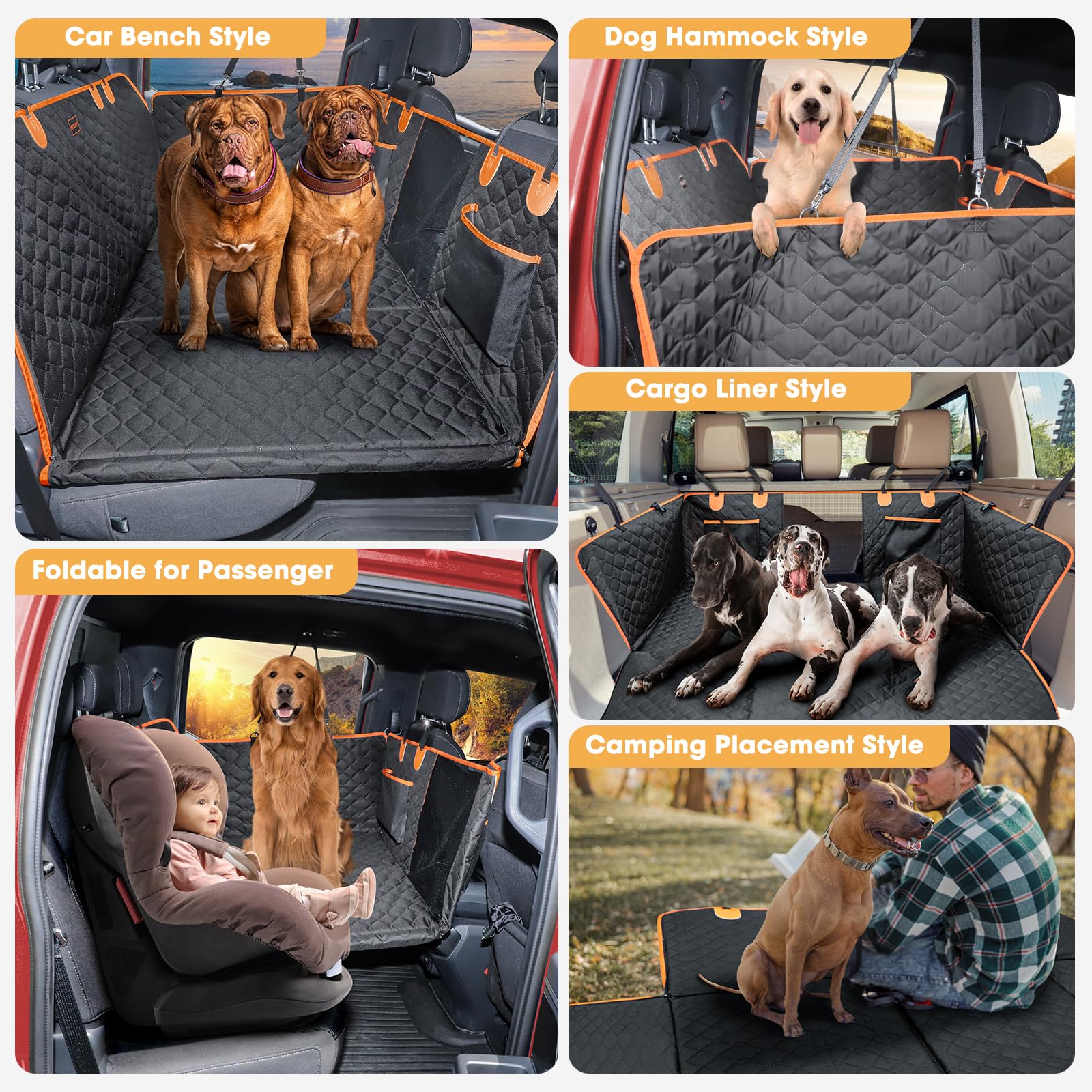 MIXJOY XL Dog Back Seat Extender for Truck, Hard Bottom Dog Car Seat Cover for Back Seat, Waterproof Dog Backseat Cover for Crew