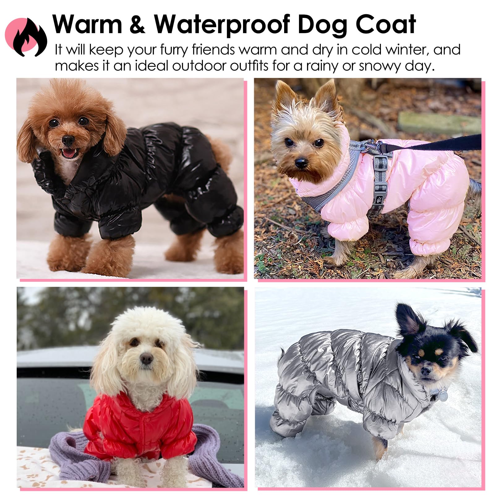 AOFITEE Dog Coat - Waterproof & Windproof Puppy Jacket for Winter, Fullbody Snowsuit, Fleece Vest, Silver, L
