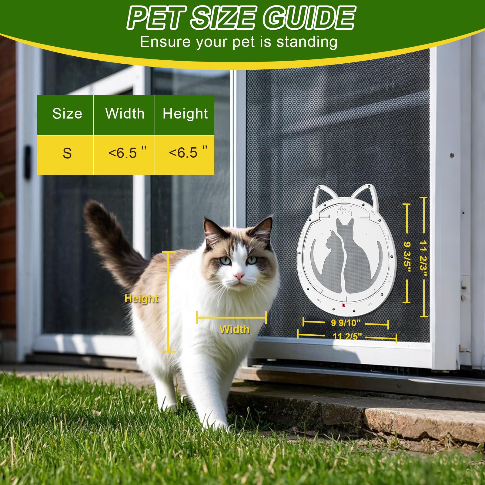 ALUMANI Cat Door for Screen Door, Cat Screen Door with Lockable Magnetic Flap, Anti-Mosquito Cat Door for Screen Window, White