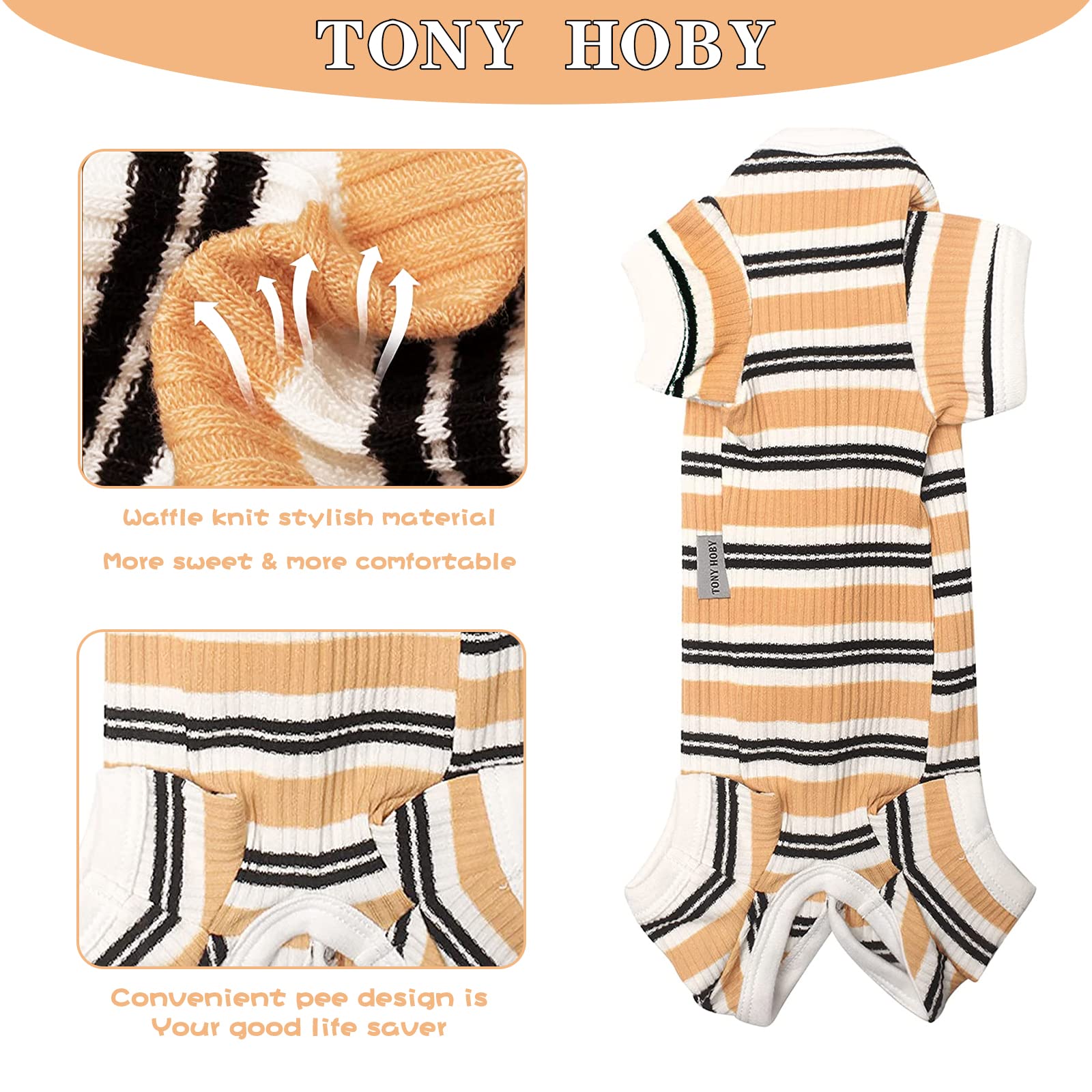 Tony Hoby Dog Jumpsuit Pajamas With Brown Stripe - 4 Legged Pajamas For Small Medium Dogs (Brown, Girl, S)