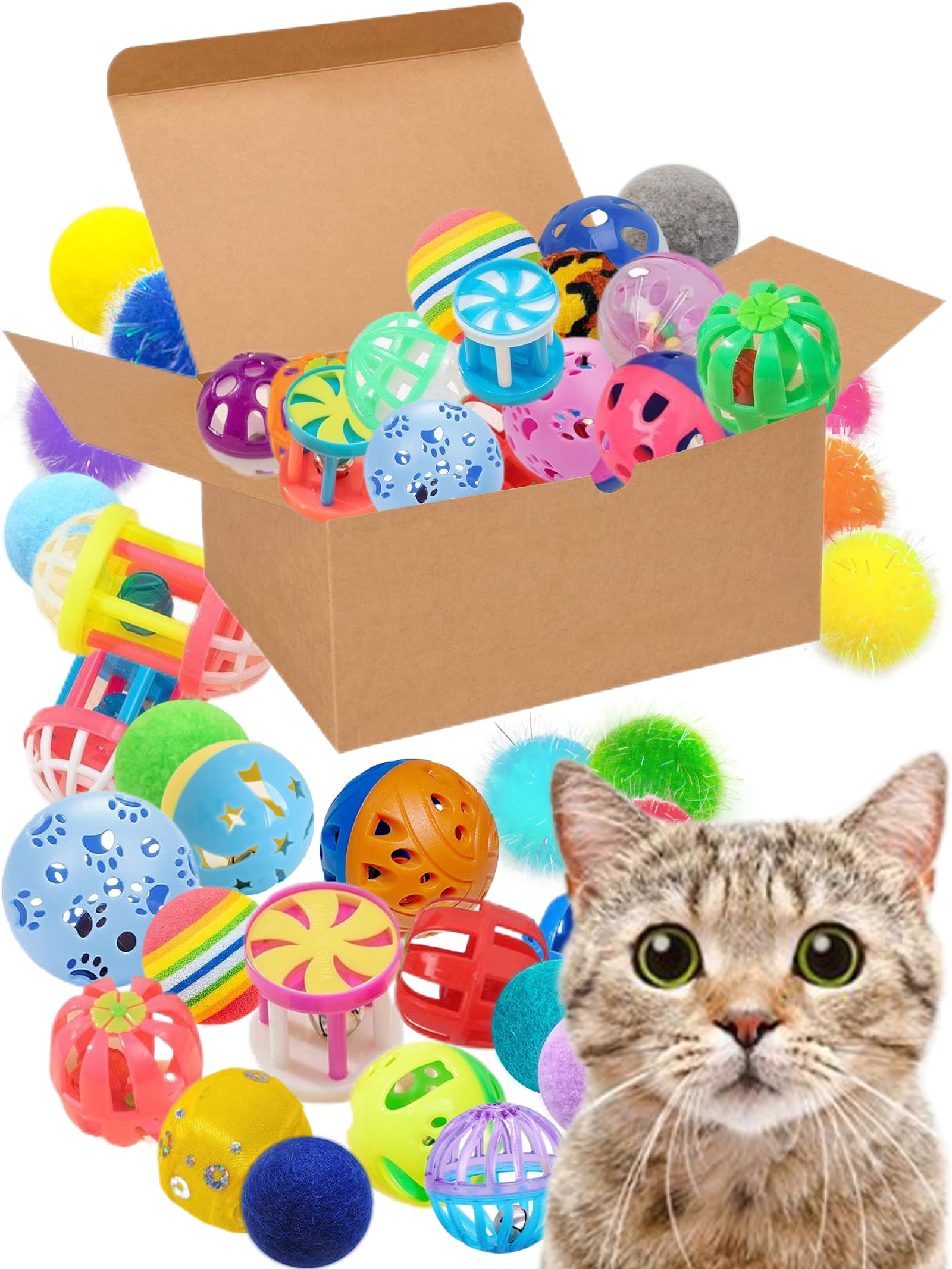 Heuhai 40-Piece Cat Play Variety Pack - Assorted Jingle, Plush & Reflective For Indoor Cats & Kittens, Interactive Fun For Chase