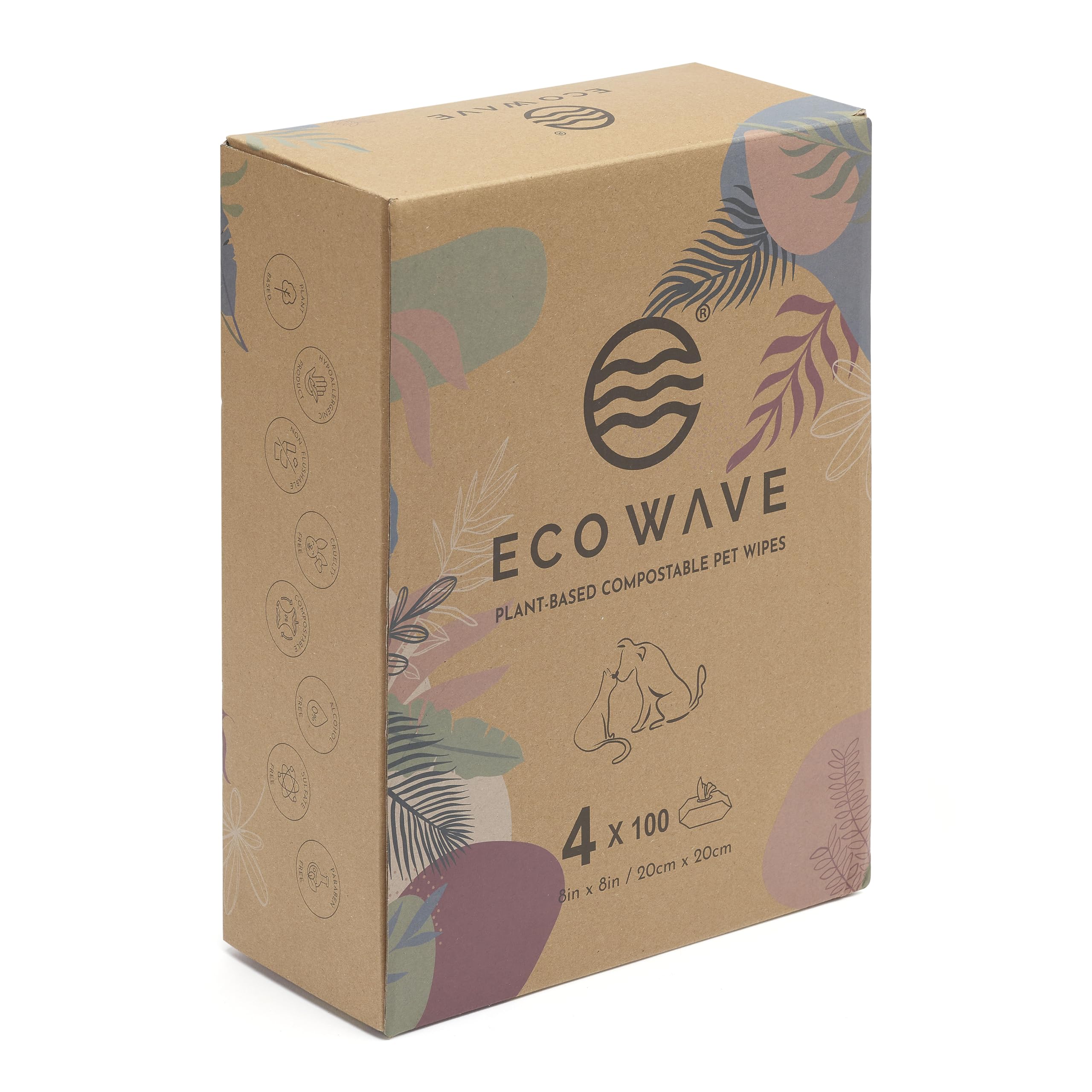 Eco Wave Hypoallergenic Plant-Based Pet Wipes, Dog And Cat Grooming Wipes For Face, Ears, Body, Butt, And Paws, Fragrance Free,