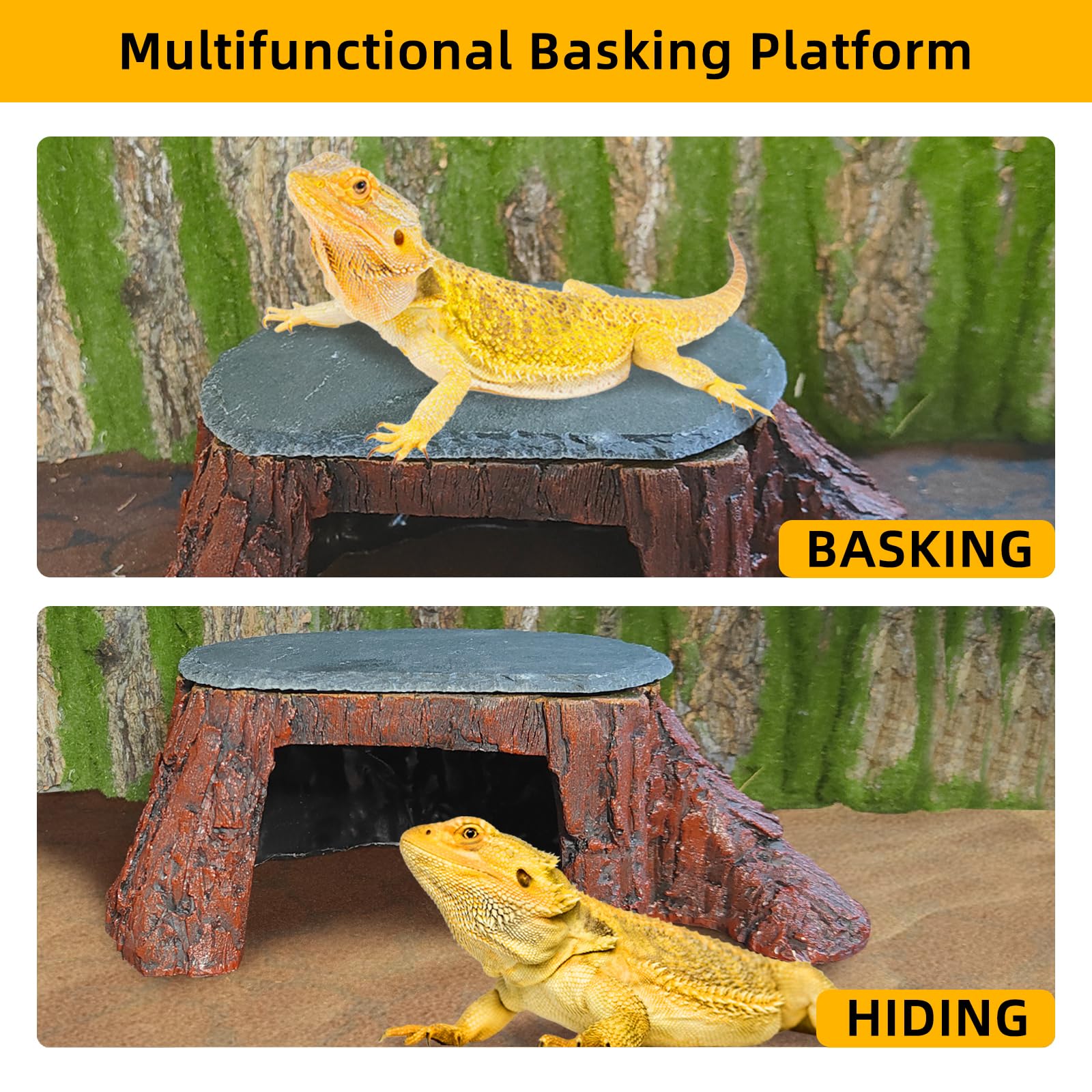 GXSDJ Bearded Dragon Basking Platform, Leopard Gecko Humid Hide, Reptile Hide Cave with Heat Storage Slate Stone, Crested Gecko