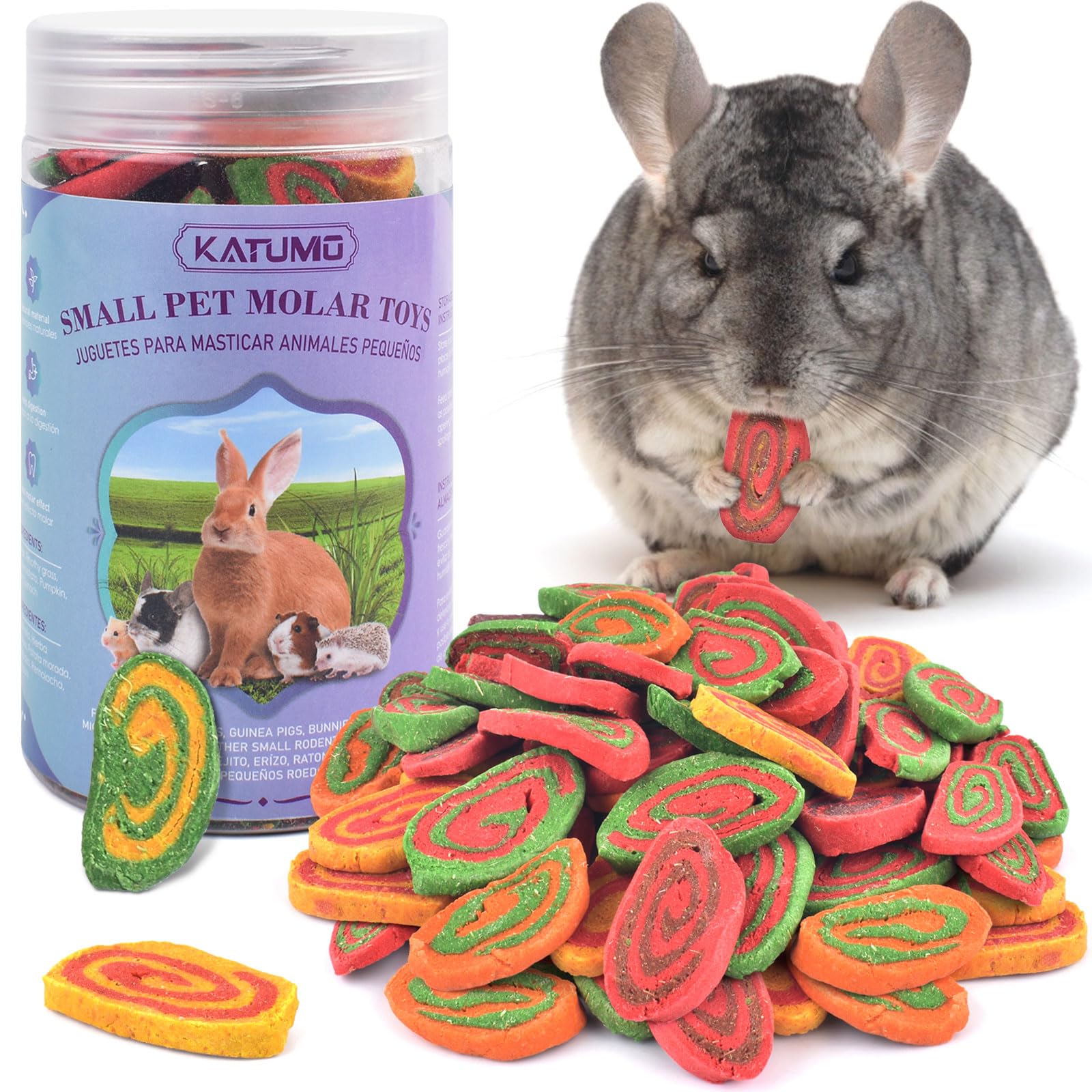 KATUMO Rabbit Toys, 220g / 7.7oz Rabbit Treats Bunny Chews Guinea Pig Molar Treats for Bunny, Hamster, Chinchilla, Gerbil, Other