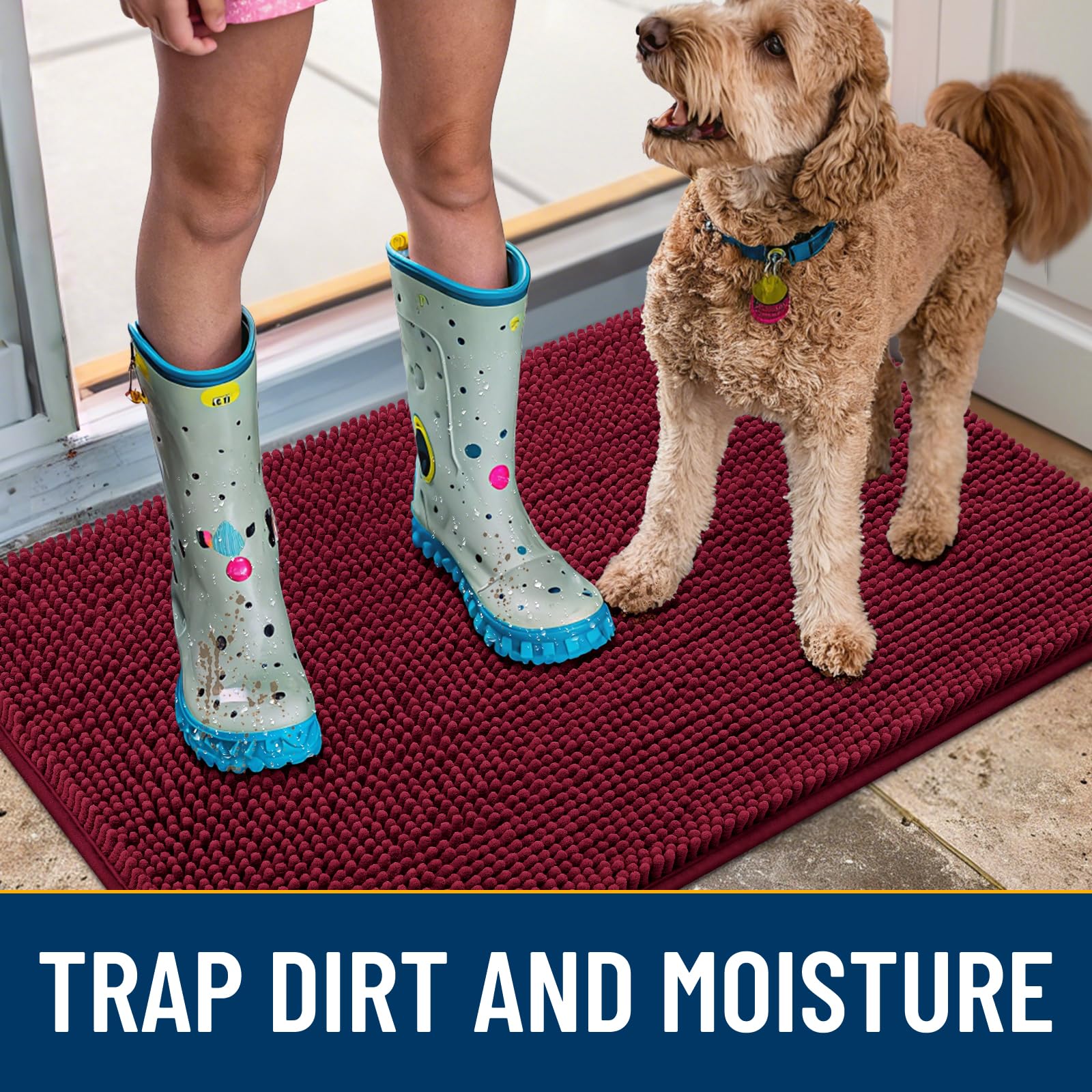 Smiry Dog Door Mat for Muddy Paws 47x32, Absorbs Moisture and Dirt Doormat, Non-Slip Washable Quick Dry Chenille Front Door Mat