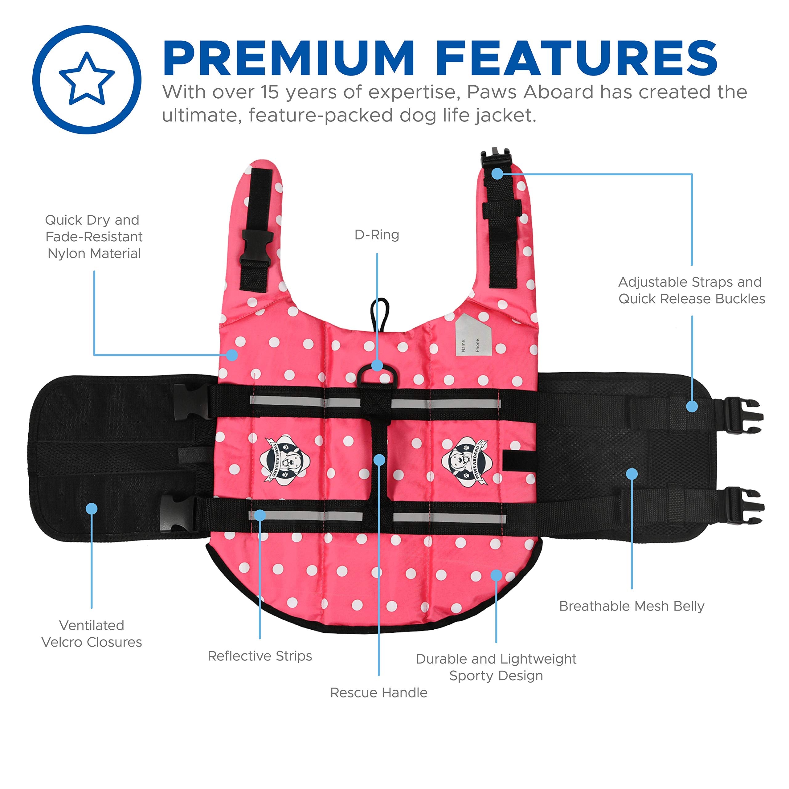 Paws Abroad Dog Life Jacket - Keep Your Canine Safe with a Neoprene Life Vest for Swimming and Boating - Available in Different Sizes, Color and Design to Choose - Pink and White Polka Dot - X-Small