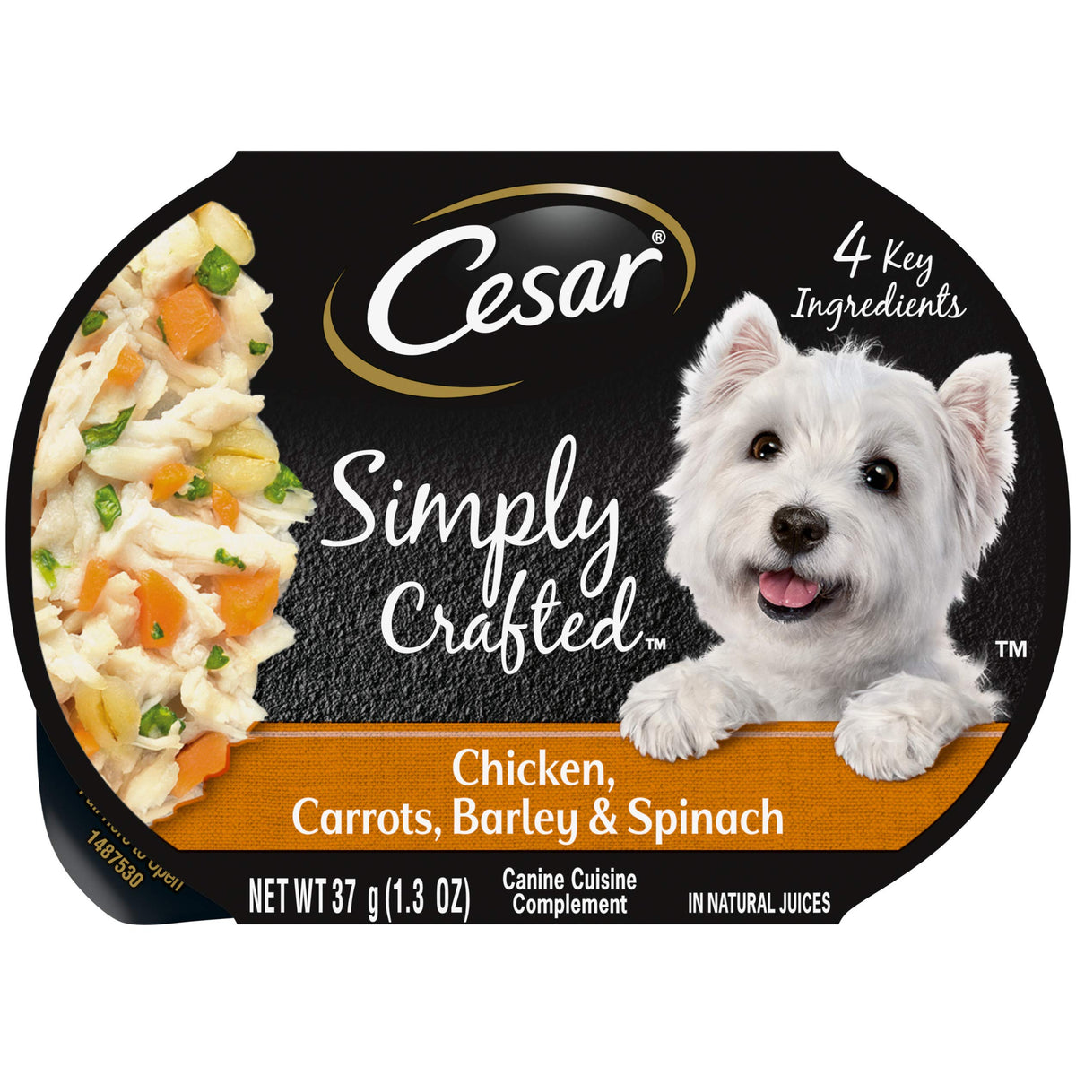 Cesar Simply Crafted Adult Wet Dog Food Meal Topper, Chicken, Carrots, Barley & Spinach, 1.3Oz., Pack Of 10