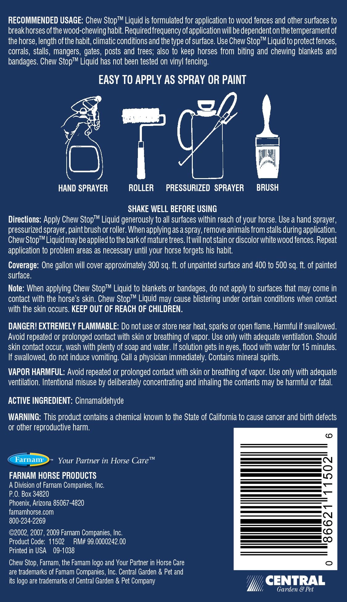 Farnam 272582 Chew Stop Liquid Chewing Deterrent for Horses, 64 oz