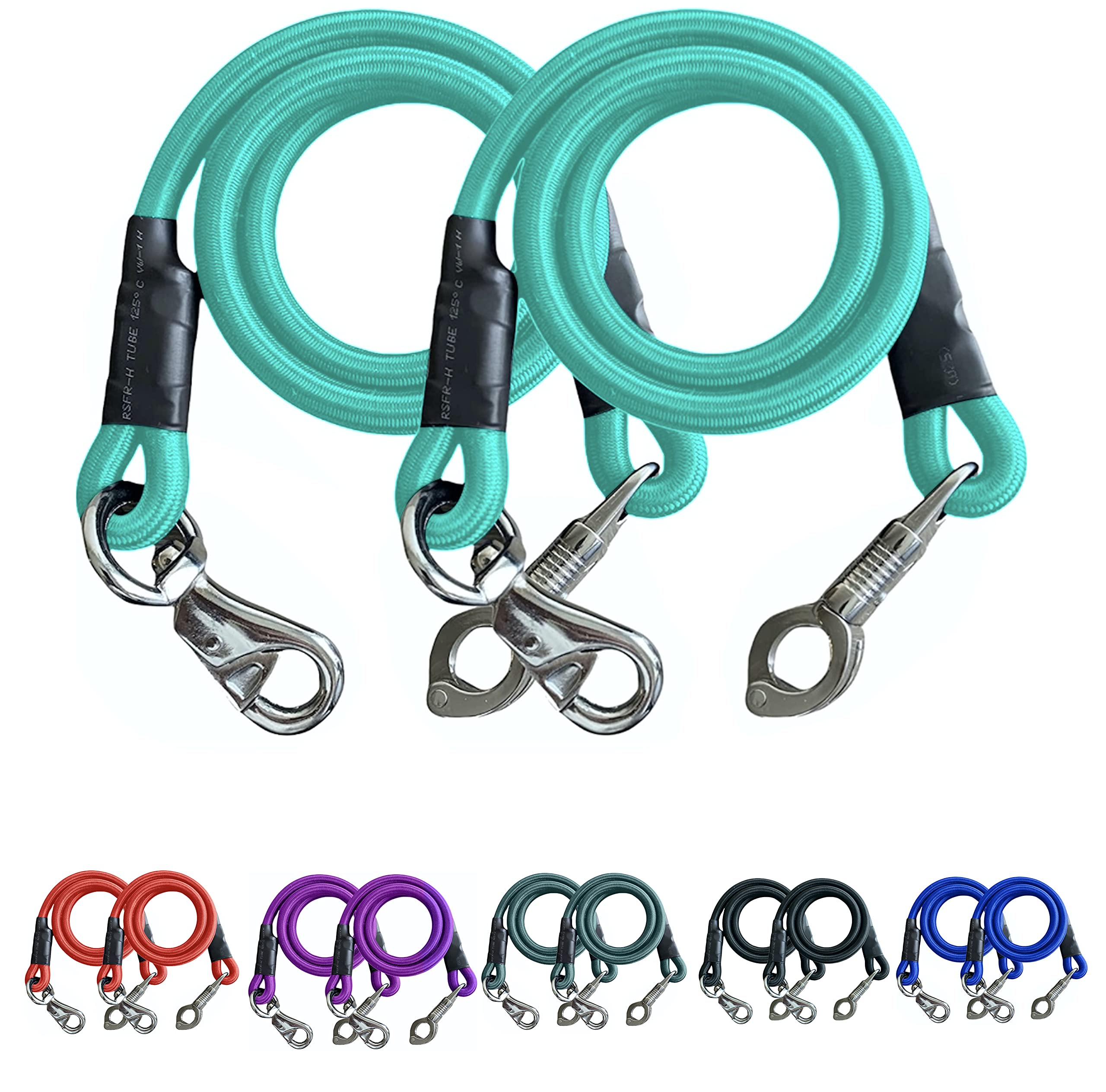 Majestic Ally Pack of 2, Bungee Trailer Tie for Horse Haulage with Panic Snap and Bull Snap - 36 Inch (Turquoise)