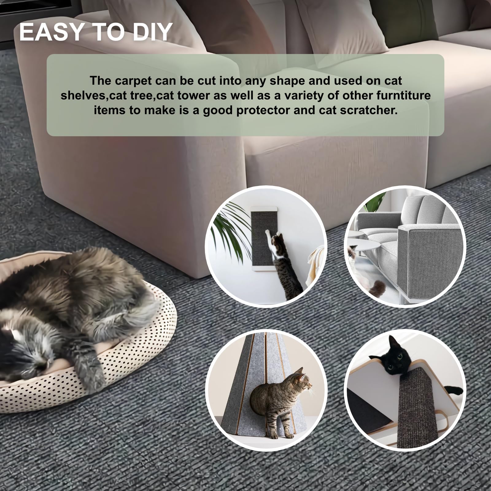 Cat Scratching Climbing Carpet Mat, Adhesive Trimmable Cat Post Covered Pad Replacement For Diy Cat Tree Shelf Couch Corner Wall