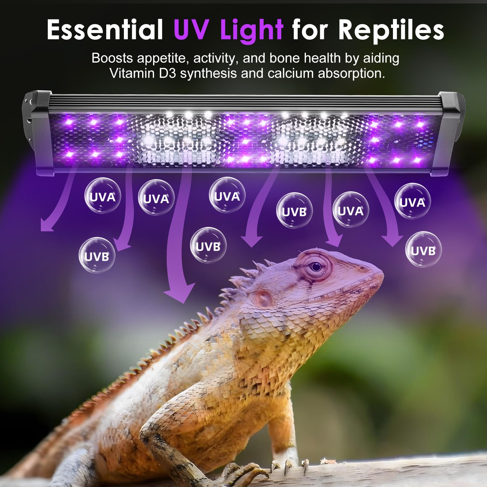 Mixjoy 11-Inch Dimming Led Uva Uvb Light For Reptiles, Uvb 20.0/Uvb 10.0 15W Led Reptile Uvb Light For Tropical & Desert Reptile