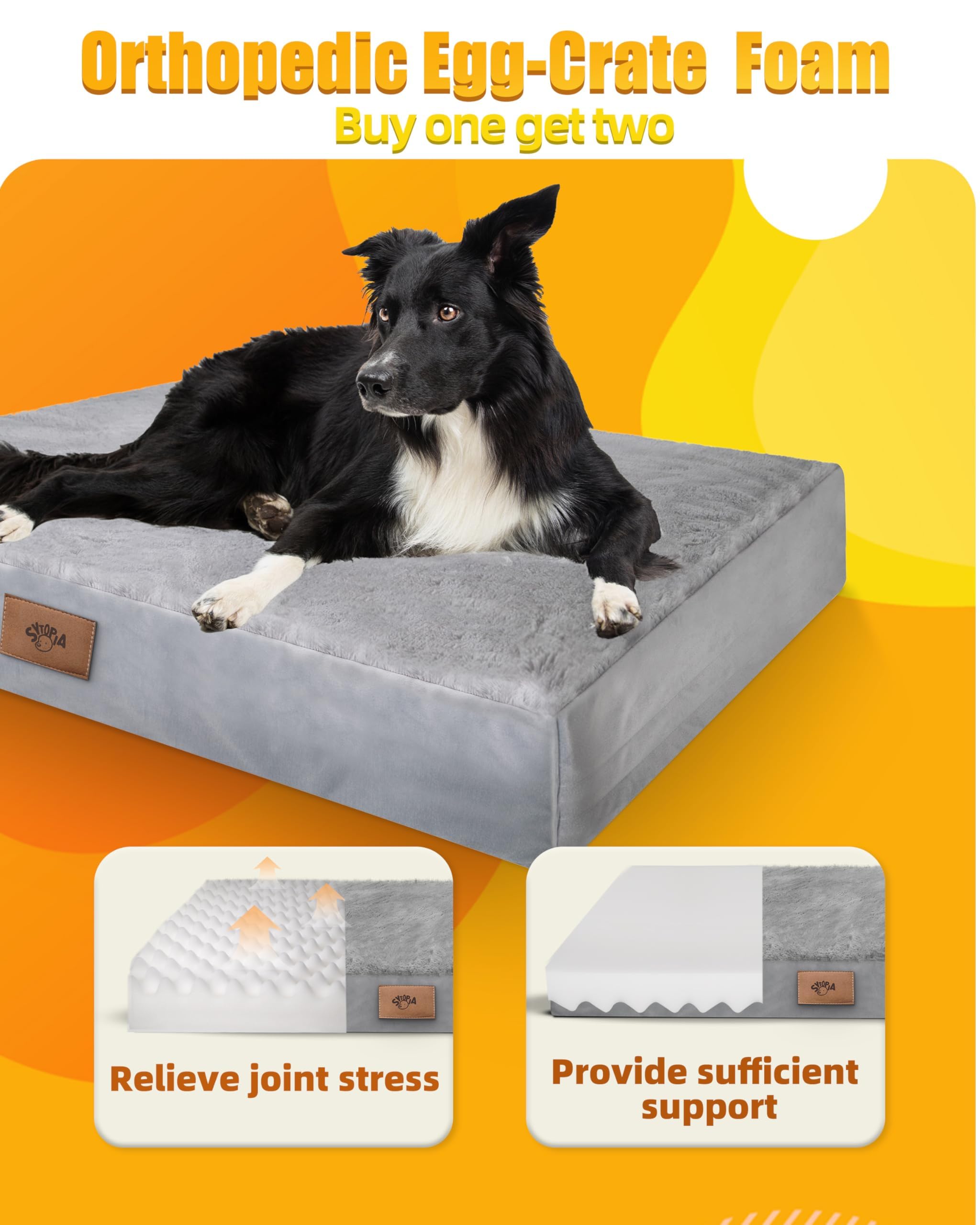 Sytopia Chew Proof Dog Beds For Large Dogs Orthopedic, 42 Inch Indestructible Dog Beds Pet Crate Pad, Washable Removable Cover A