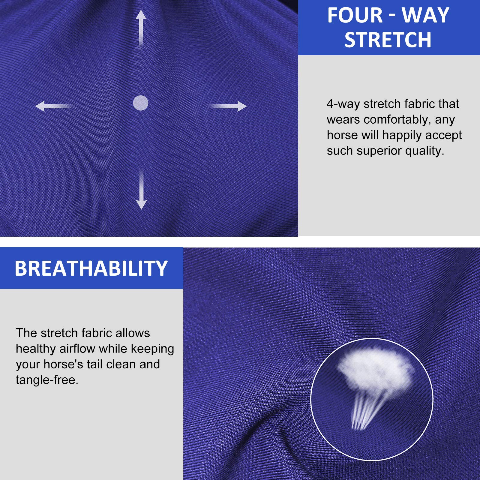 Harrison Howard Stretchy Tail Guard - Breathable Horse Tail Protection, Slip On Design, 2 Strand Closure Straps, 22'' L Length -