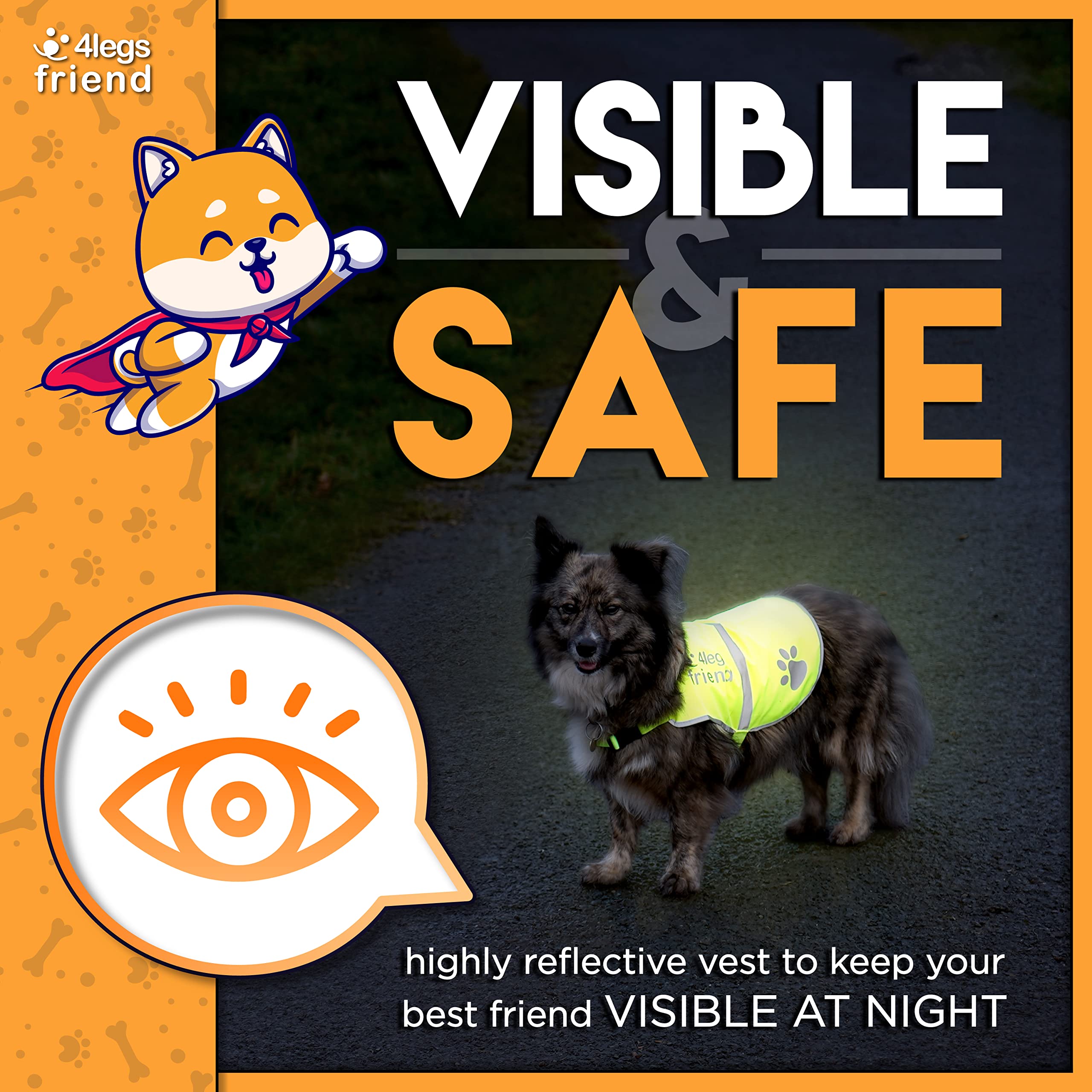 Yellow Safety Reflective Lightweight Vest With Leash Hole 5 Sizes - Snap Lock Buckle Straps, High Visibility For Outdoor Activit