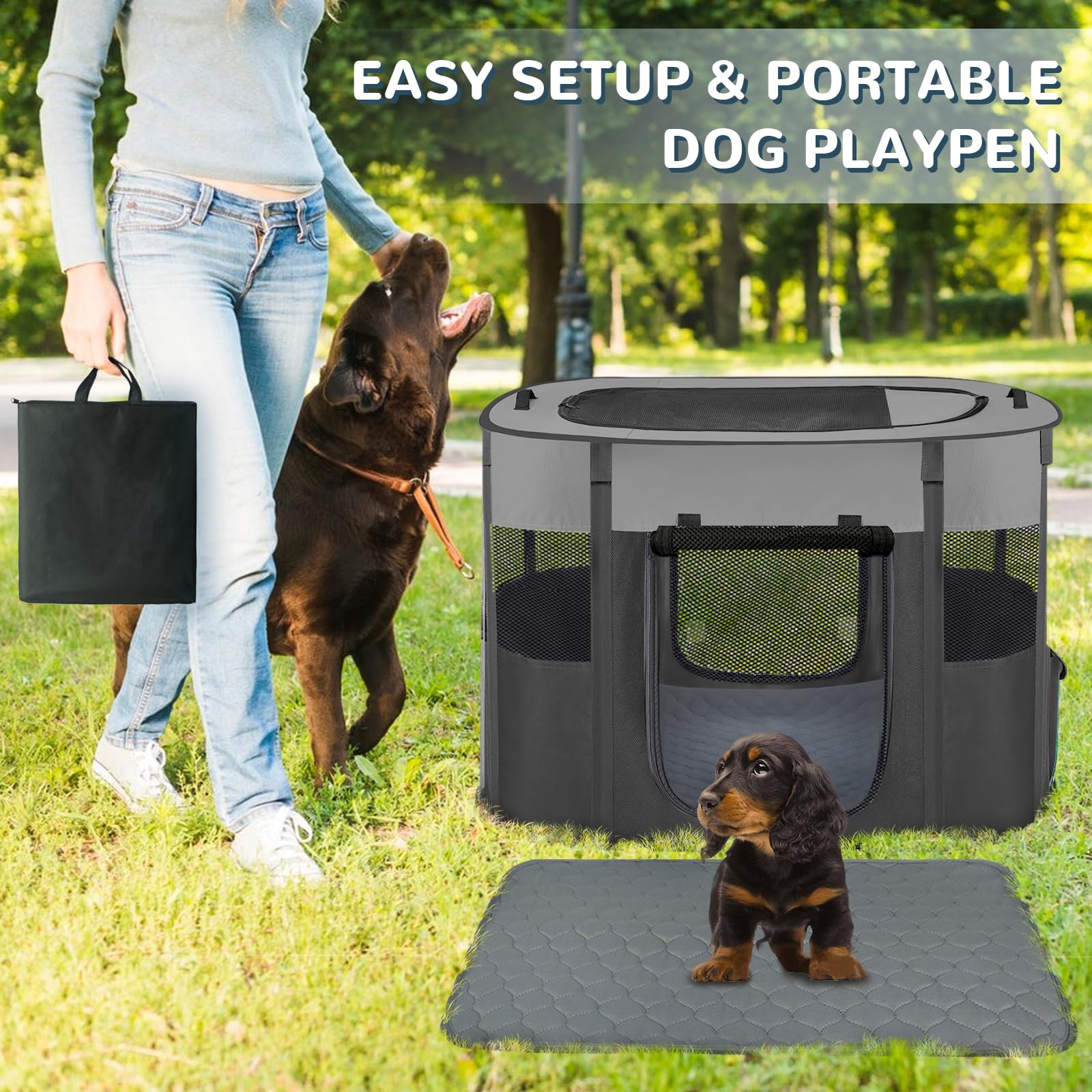 Portable Dog Playpen,Foldable Dog Cat Kennel Tent Cage,Dog Cat Rabbit Crates for Travel Water-Resistant Breathable Shade Cover,I