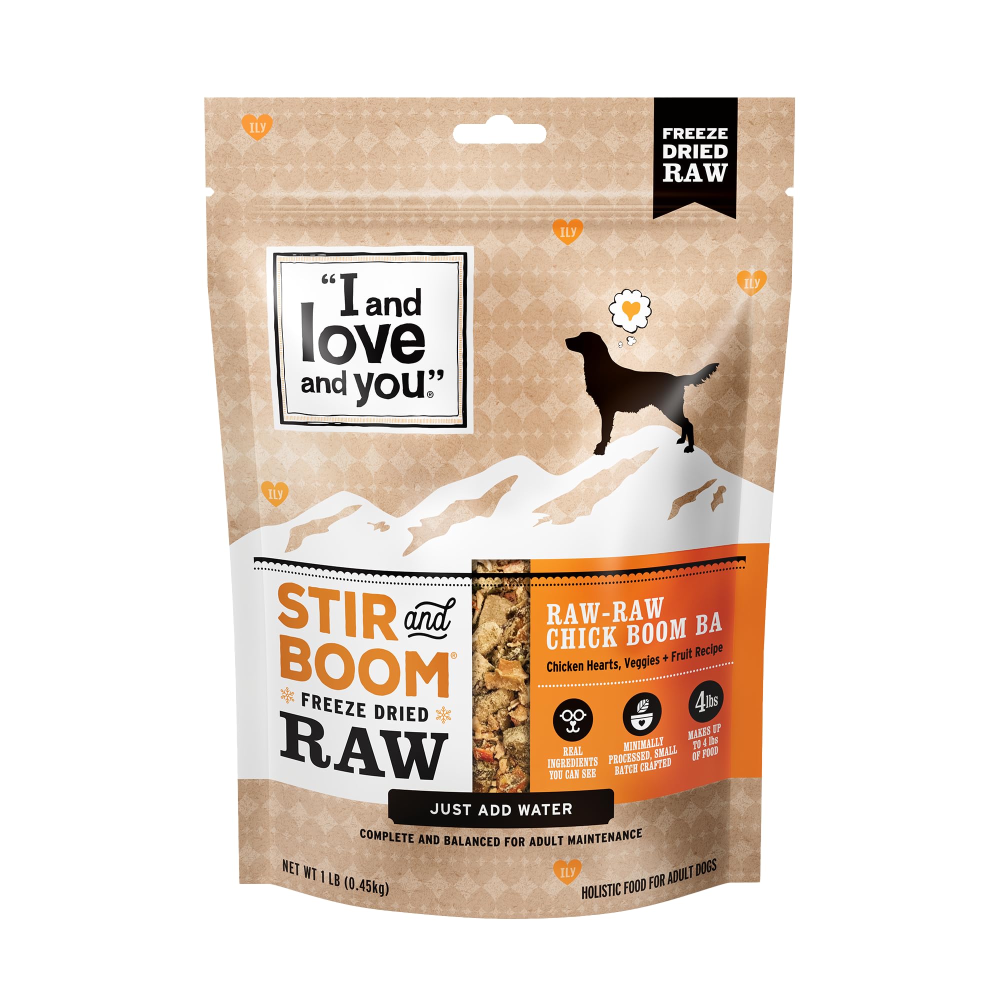 I and Love and You Stir and Boom Dehydrated Freeze Dried Raw Dog Food - Chicken - Grain Free, Real Meat, No Fillers, 1lb Bag