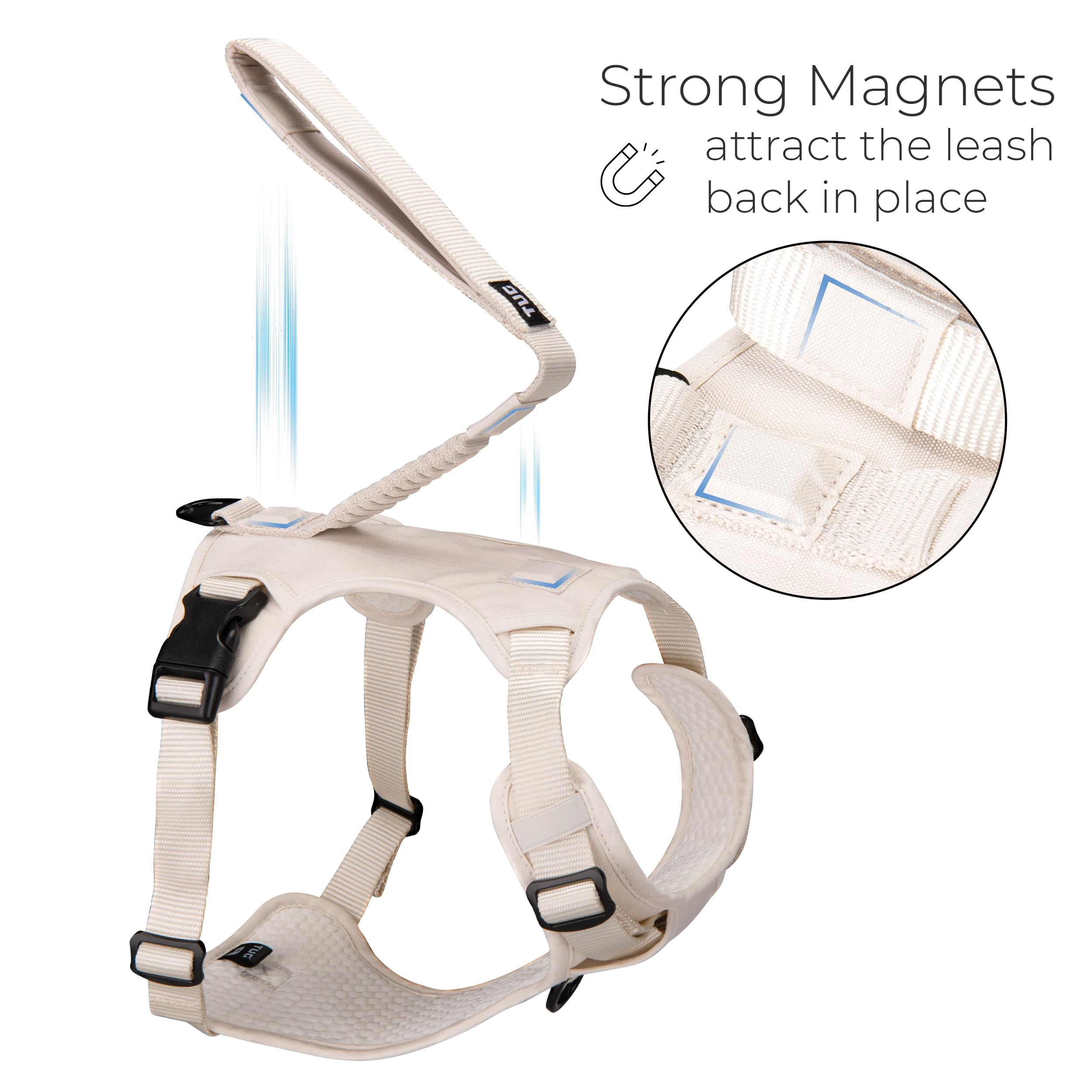 Tug Grab Dog Harness | Integrated Traffic Leash Magnetically Attached For Quick Control (Small/Cream)