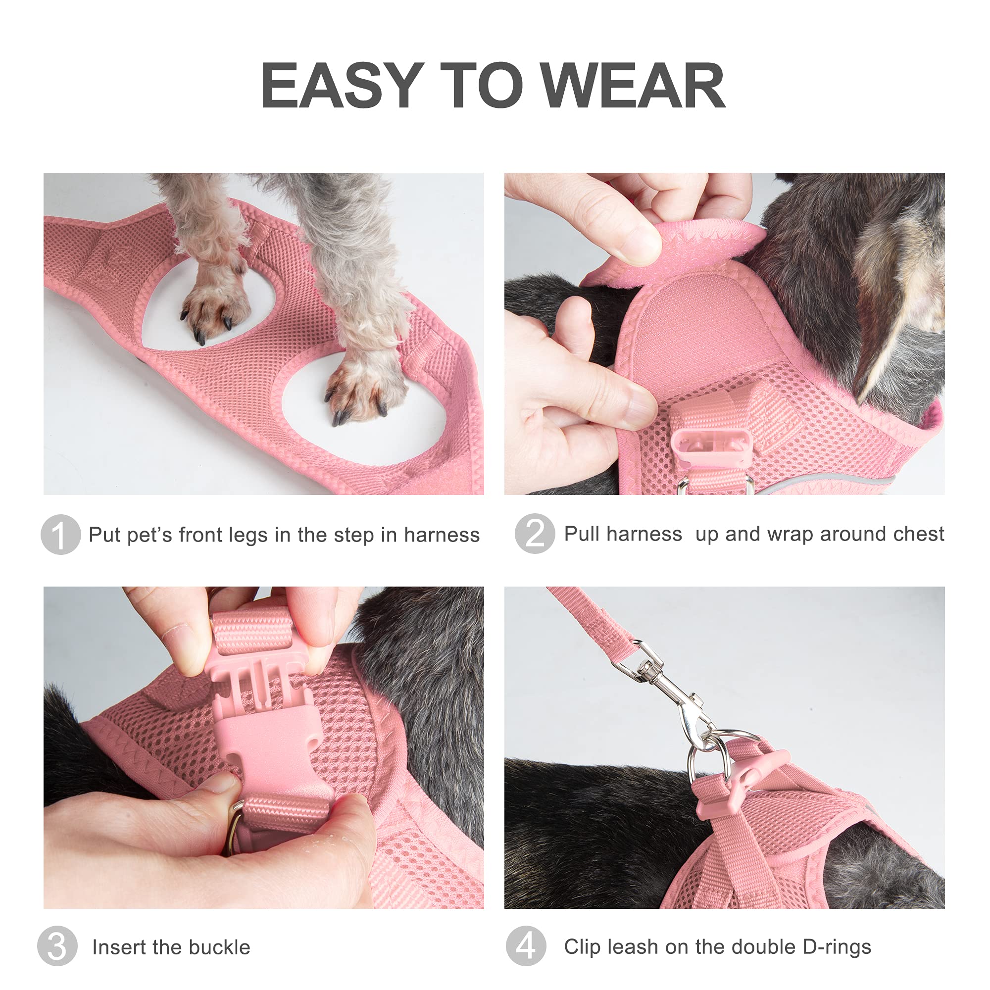 Petifine Extra Small Step In Dog Harness And Leash Set, Cat Harness And Leash Escape Proof, All Weather Mesh Reflective, Step-In Air Vest Harnesses For Puppy(Xxs, Pink)