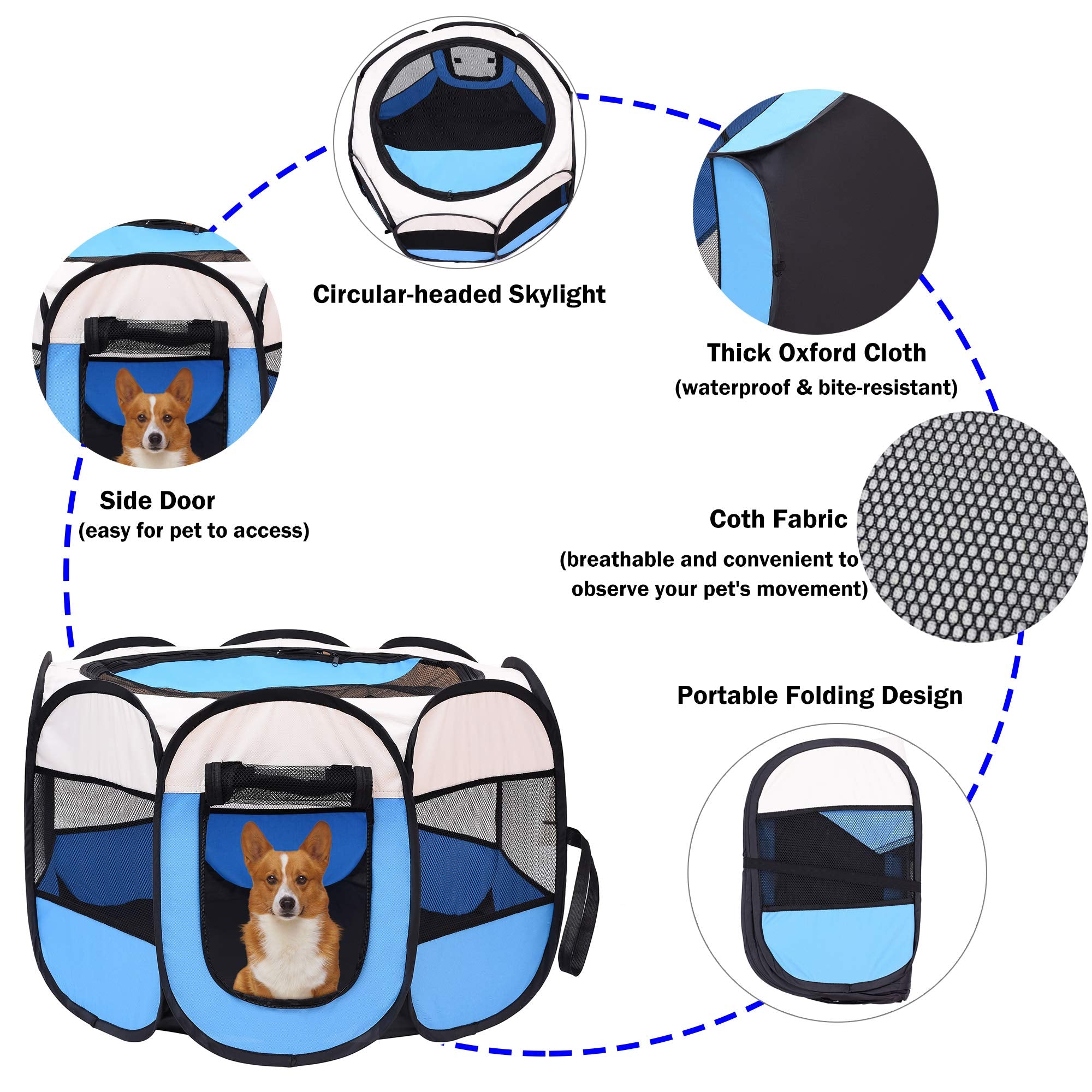 Mile High Life | Foldable Dog Playpen | Portable Dog Crate W Removable Shade Cover | Dog Kennel Indoor/Outdoor W Carry Case | Pen Tent For Dog/Cat/Rabbit(Blue, Small (29'X29'X17'))