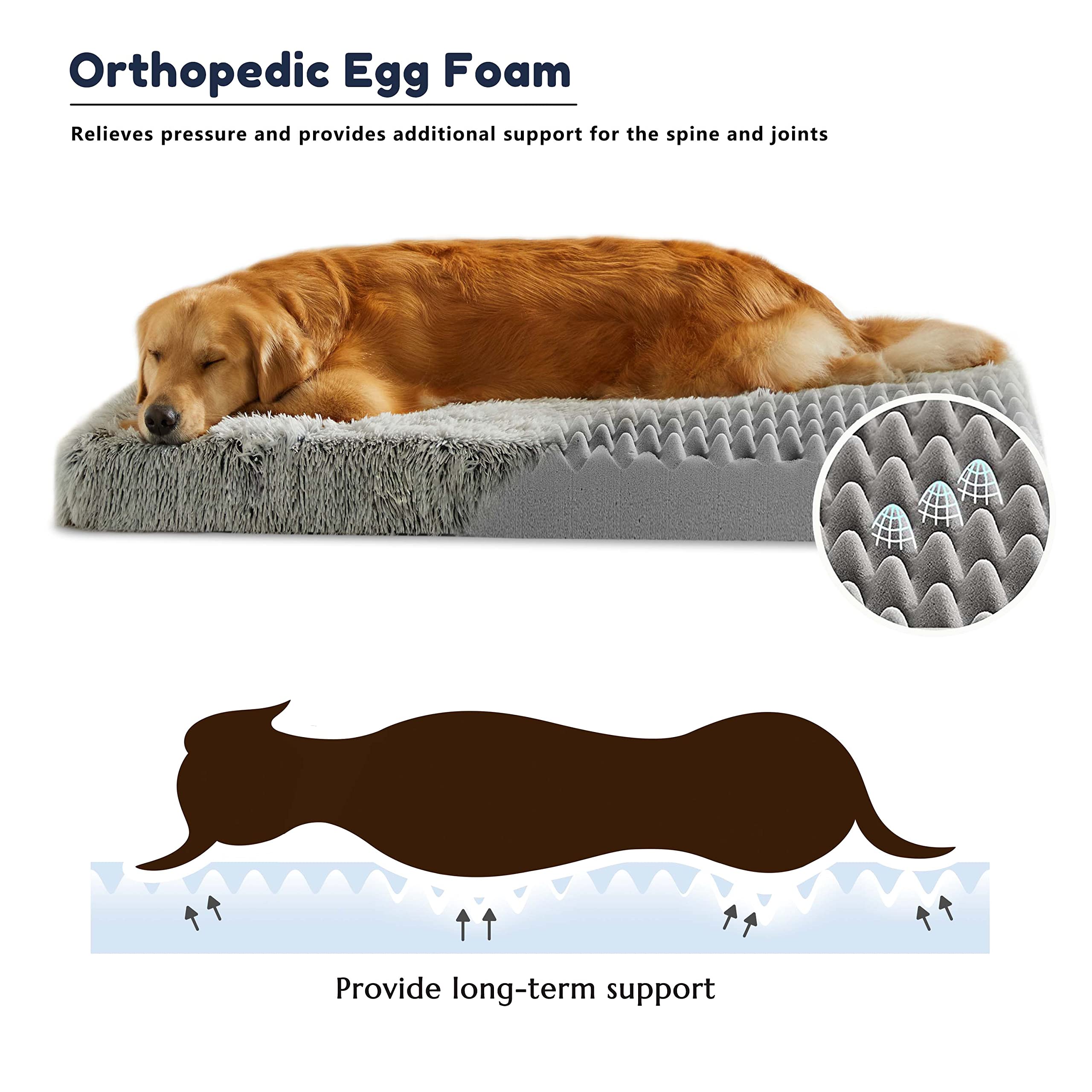 Western Home Large Dog Bed For Medium Large Dogs, Orthopedic Egg Crate Foam Dog Bed Waterproof Mattress With Removable Washable Cover, Dog Crate Bed With Non-Slip Bottom For Extra Large Dog