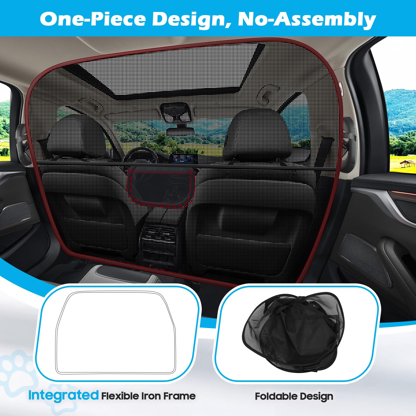 Automiim Dog Car Barrier Behind Front Seat, 52.4'' Wide Car Pet Barrier One-Piece Design, Dog Car Divider Back Seat Barrier For