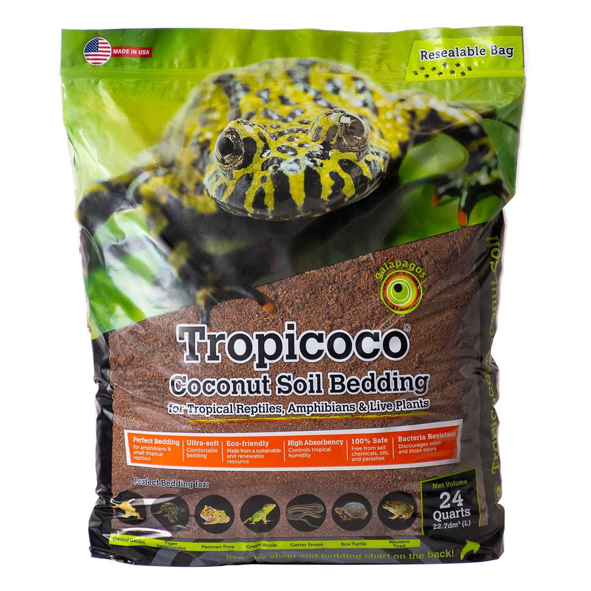 Galápagos (05008) Tropicoco® Coconut Soil Bedding - Premium Coconut Fiber Substrate For Reptile Tanks, Tortoise & Hermit Crab Habitats, 24 Qt, Natural