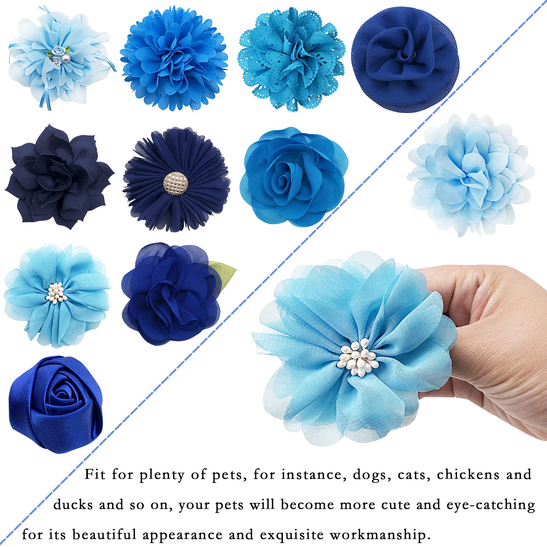 Pet Show 12Pcs Blue Dog Collar Bows And Flowers Attachment For Girls Boys Puppies Cats Small Medium Dogs Collars Embellishment D