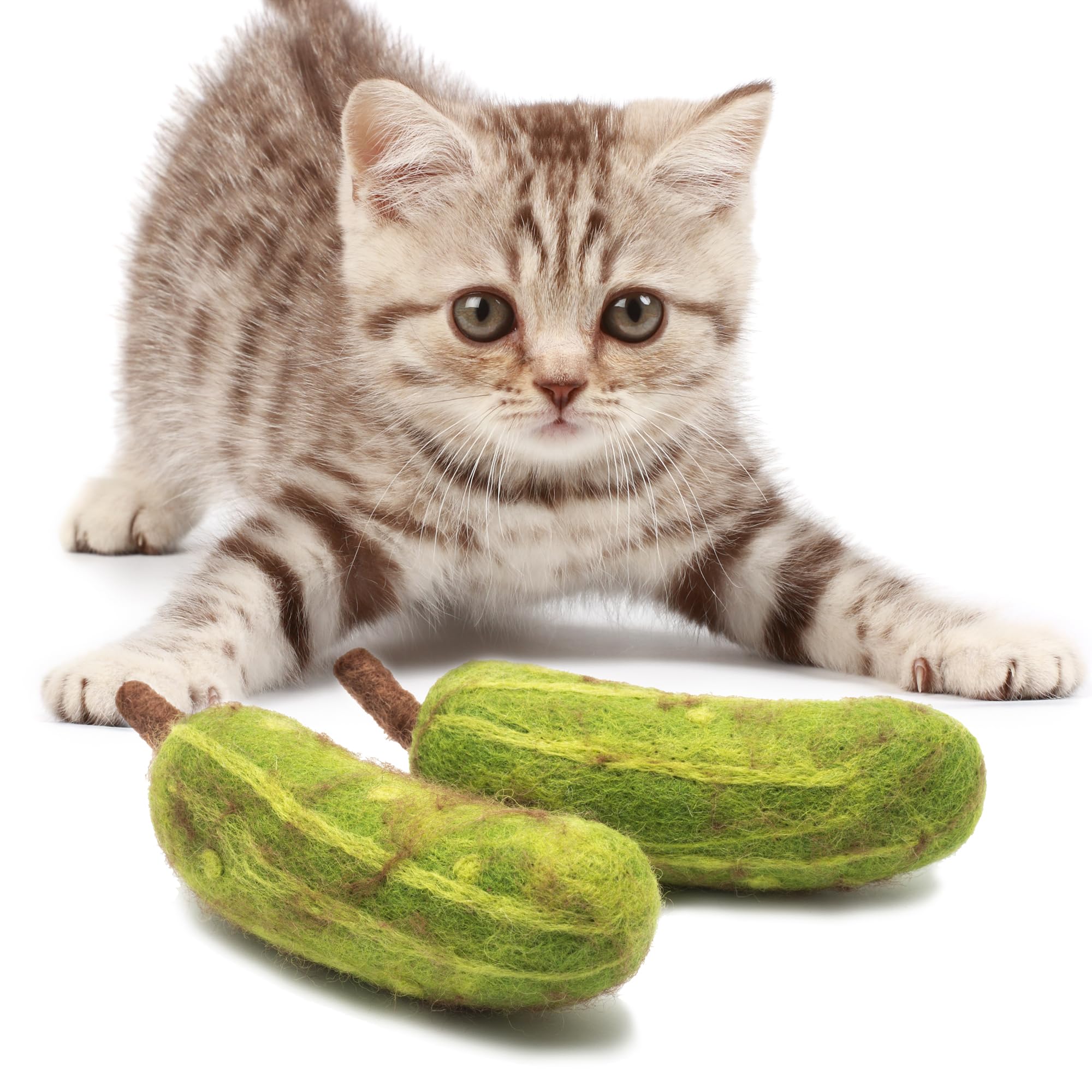 Glaciart One Cat Toy Pickle - 2 Pcs | Soft Fuzzy Enrichment 100% Natural Wool - Interactive Catnip Play Cat Toy Set - Safe For P