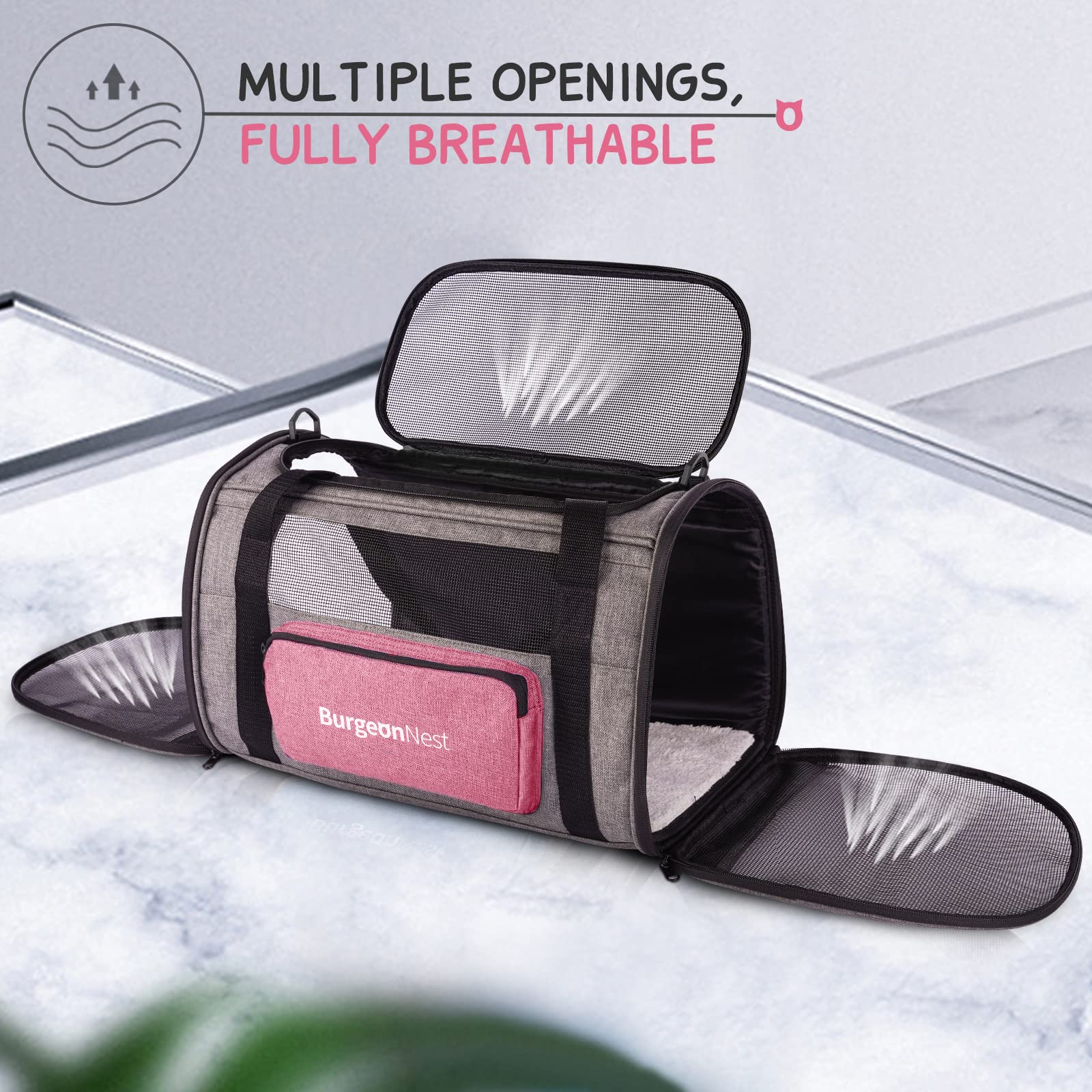 BurgeonNest Cat Carriers for Medium Puppy Under 25 lbs, Pet Carrier for Cats with Unique Side Bag,Top Load Small Pet Bag Soft-Si
