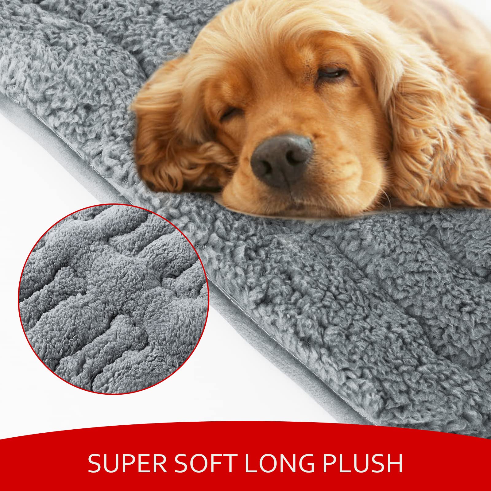 Dog Bed Crate Mat(36'' X 23'') 2 Pack, Soft Plush Dog Bed Pad Machine Washable Crate Pad, Grey