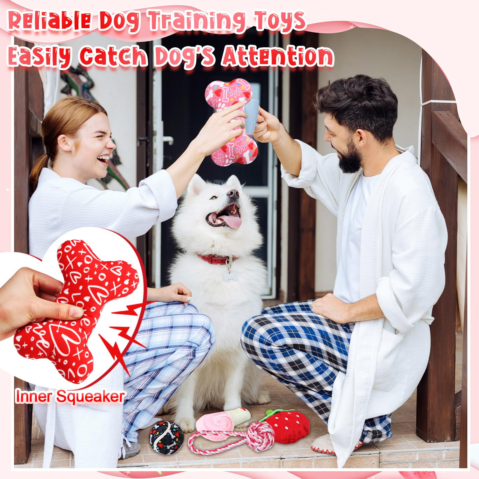Winnerwhy 25 Pcs Valentines Dog Toys Set Dog Tennis Balls Squeaky Bone Toys Dog Rope Toys Plush Dog Toys For Pet Puppy Dog Valen